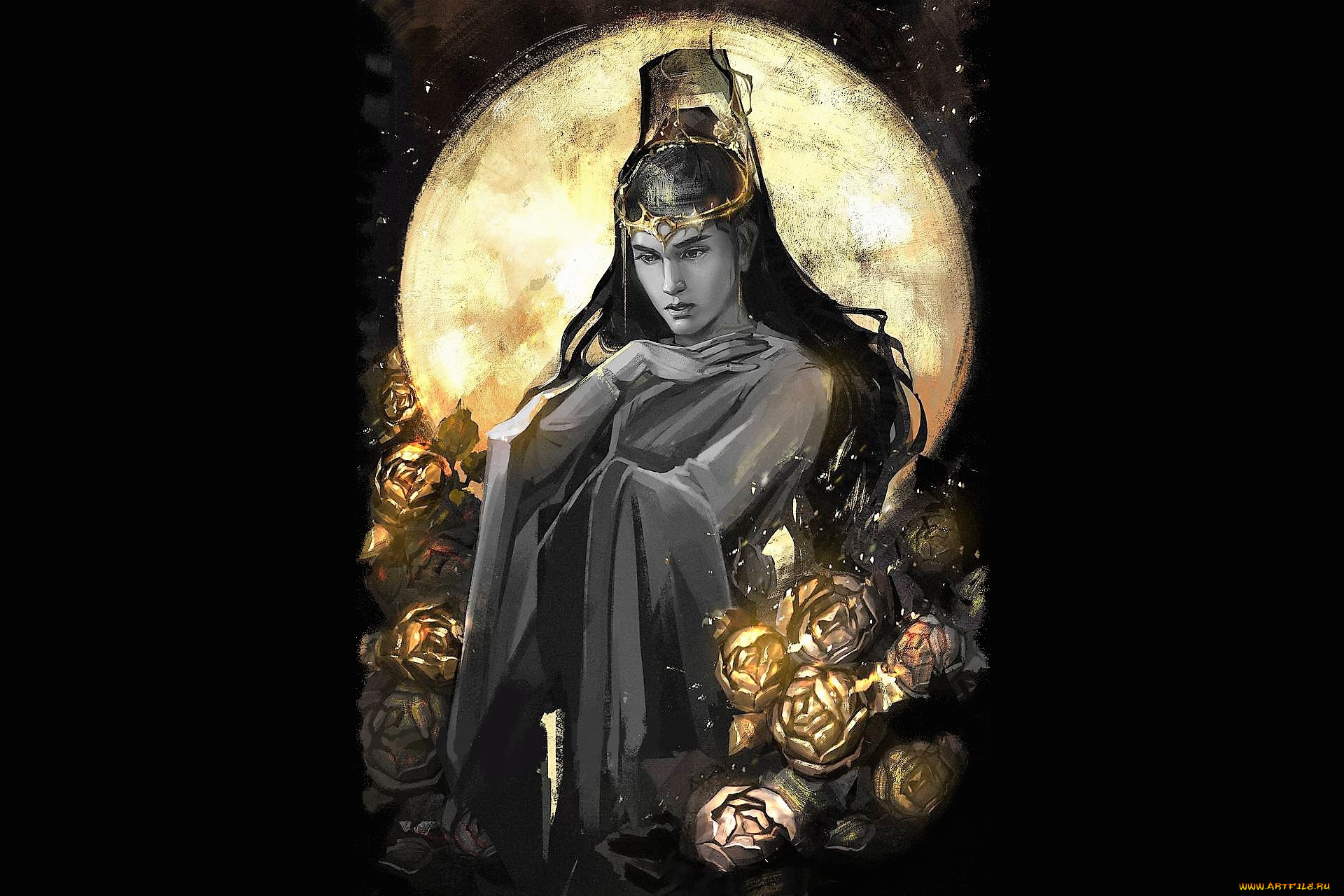 рисованное, кино, , мультфильмы, цзинь, гуанъяо, розы, луна