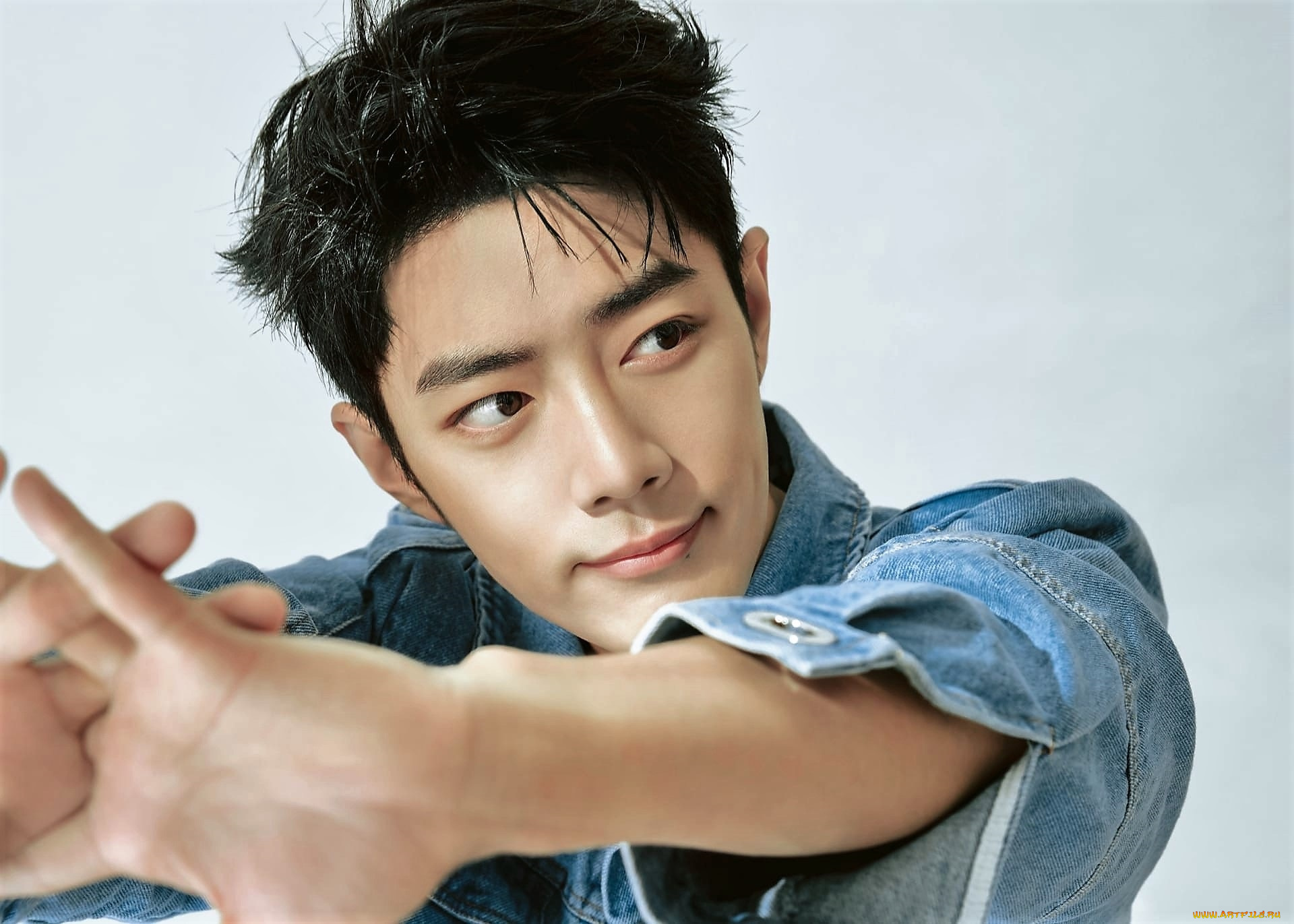 мужчины, xiao, zhan, лицо, руки, куртка