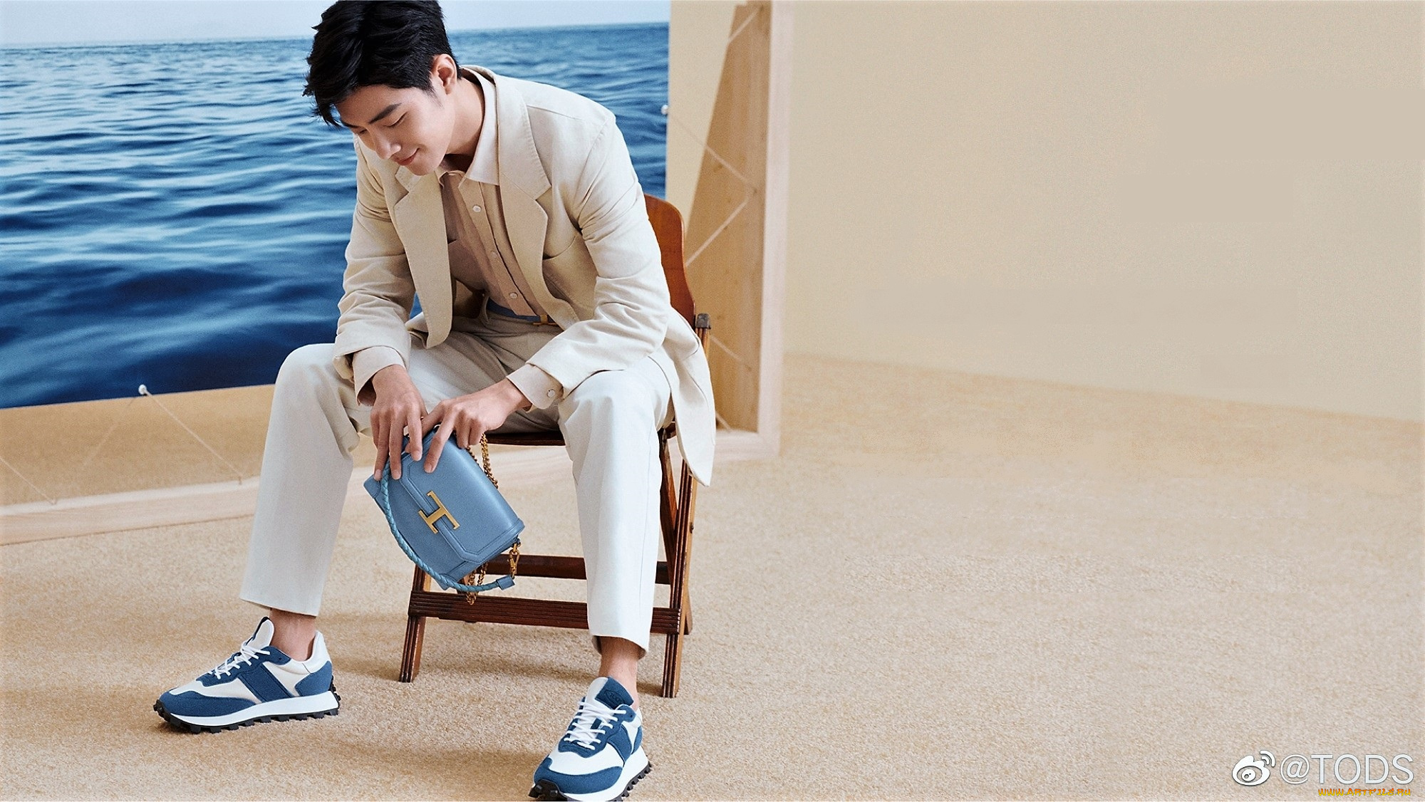 мужчины, xiao, zhan, актер, костюм, барсетка, картина, стул, море