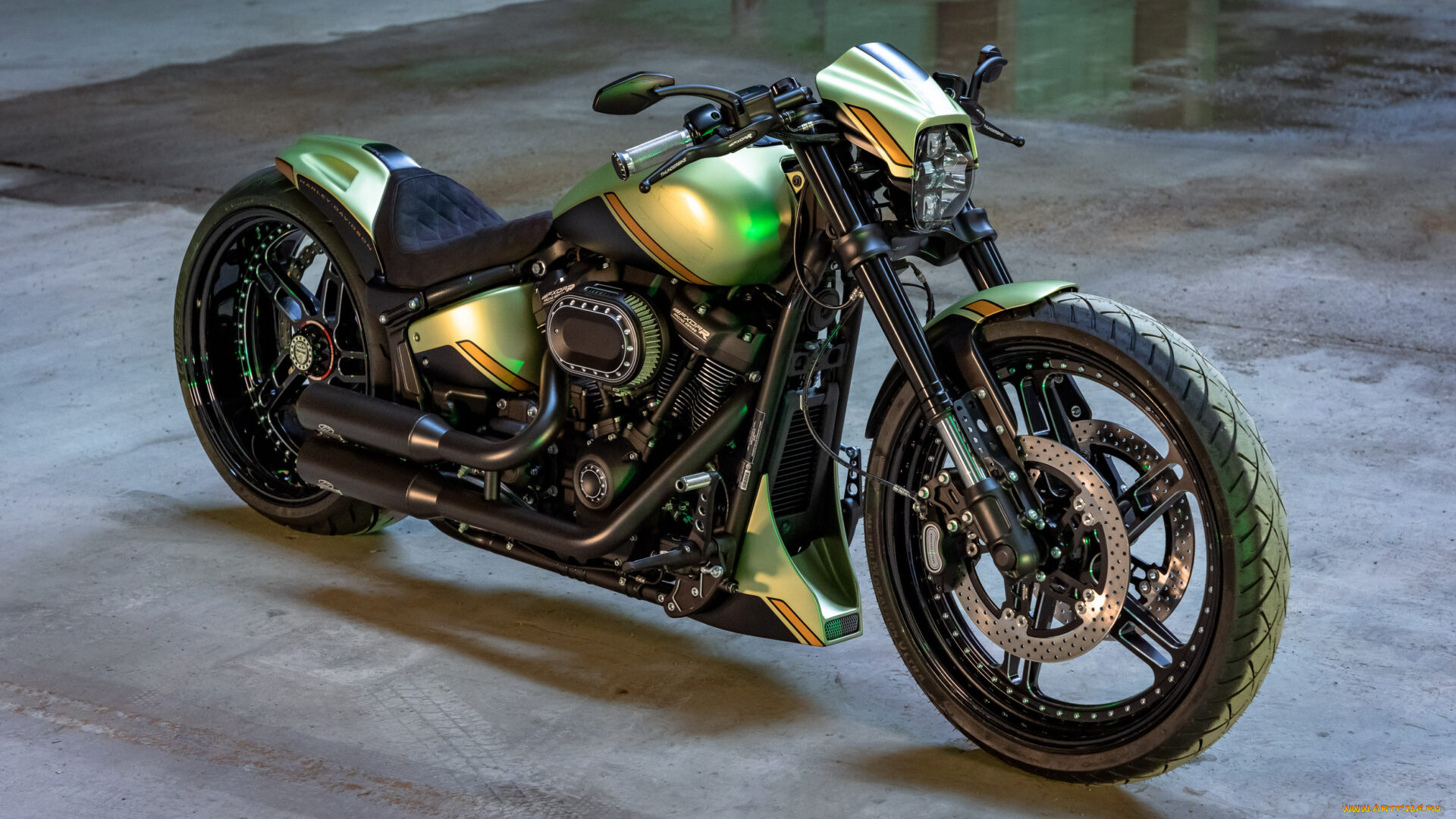 мотоциклы, harley-davidson, softail, fxdr, customized, golden, lime, tuning, bikes