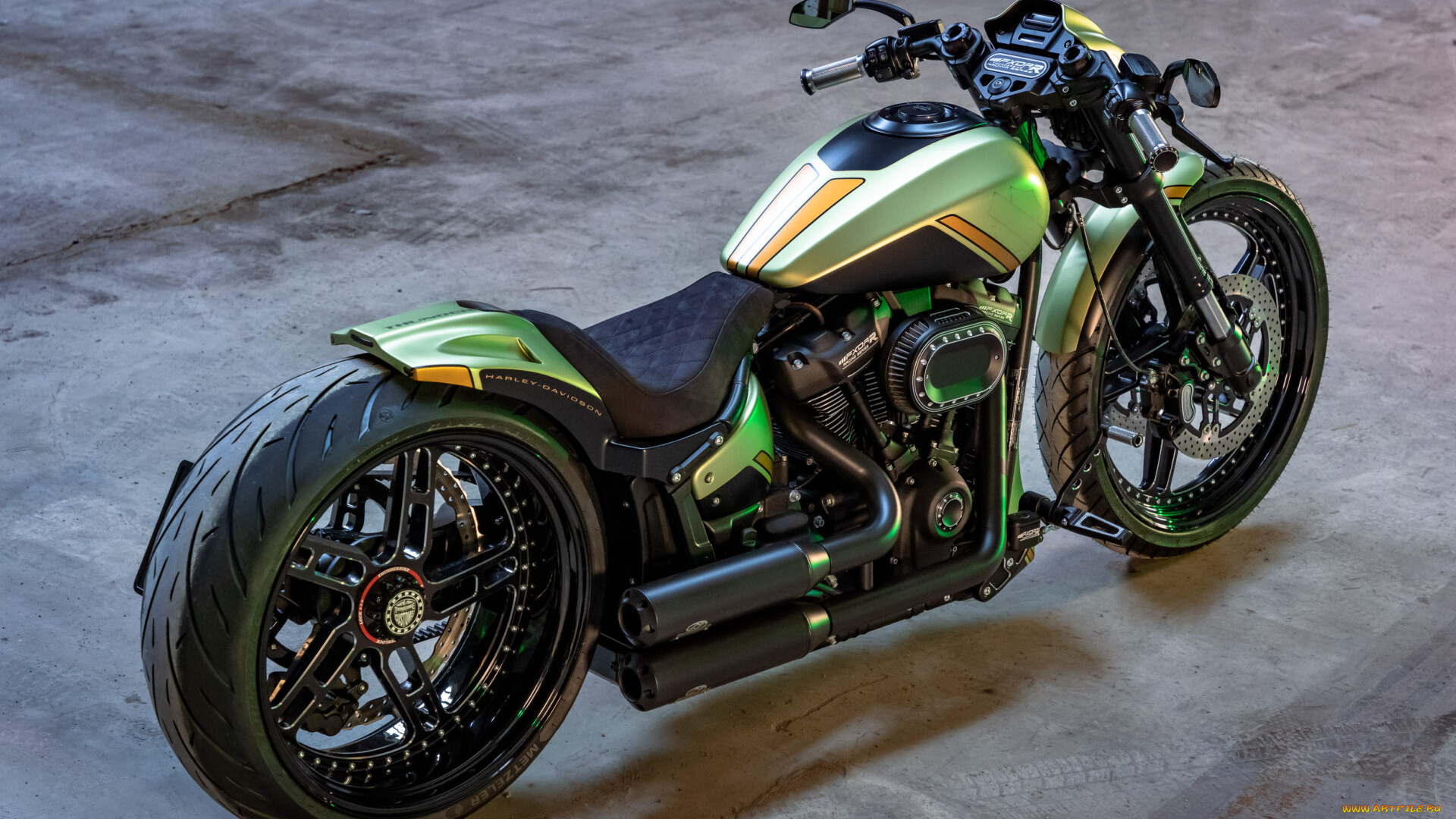 мотоциклы, harley-davidson, softail, fxdr, customized, golden, lime, tuning, bikes