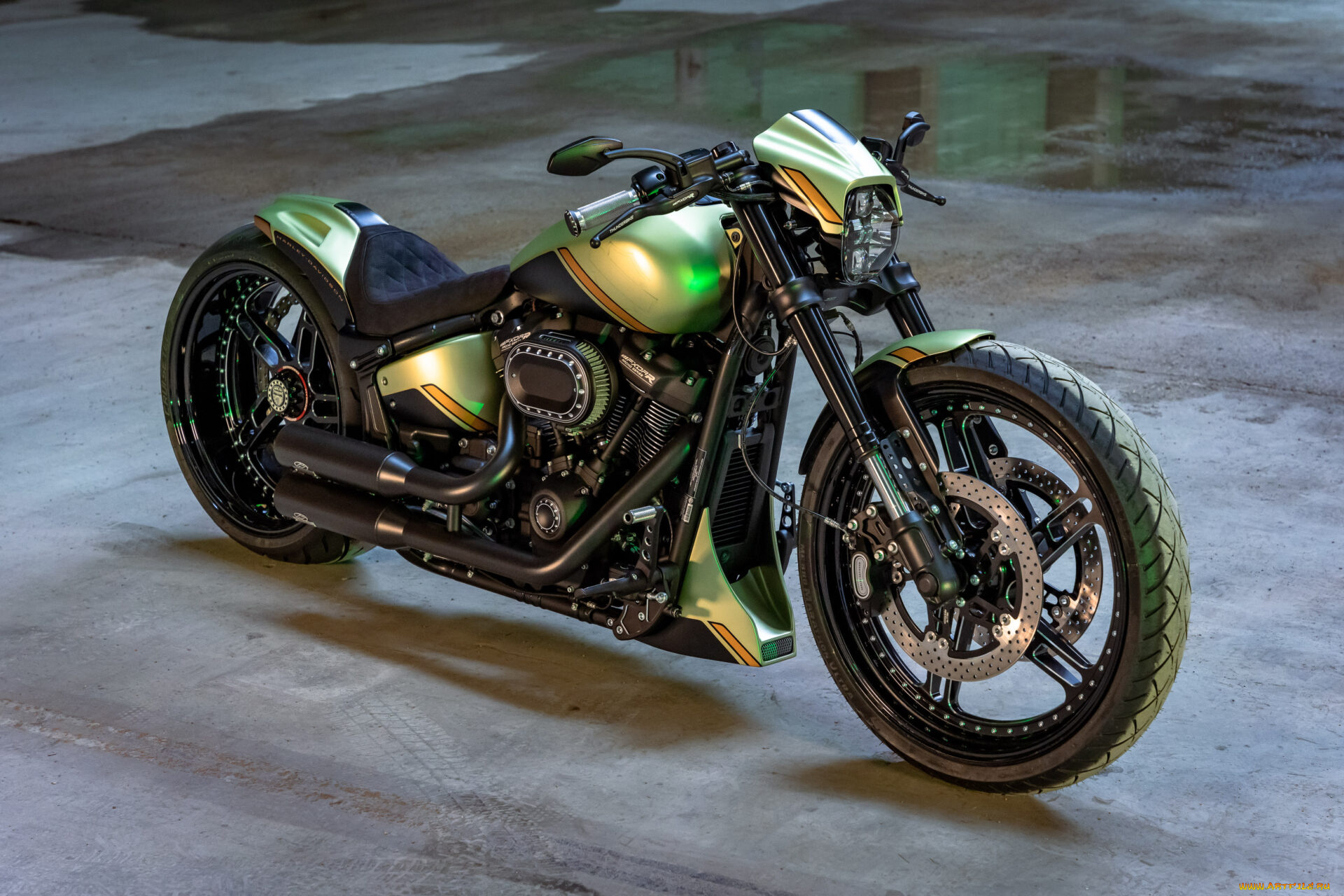 мотоциклы, harley-davidson, softail, fxdr, customized, golden, lime, tuning, bikes