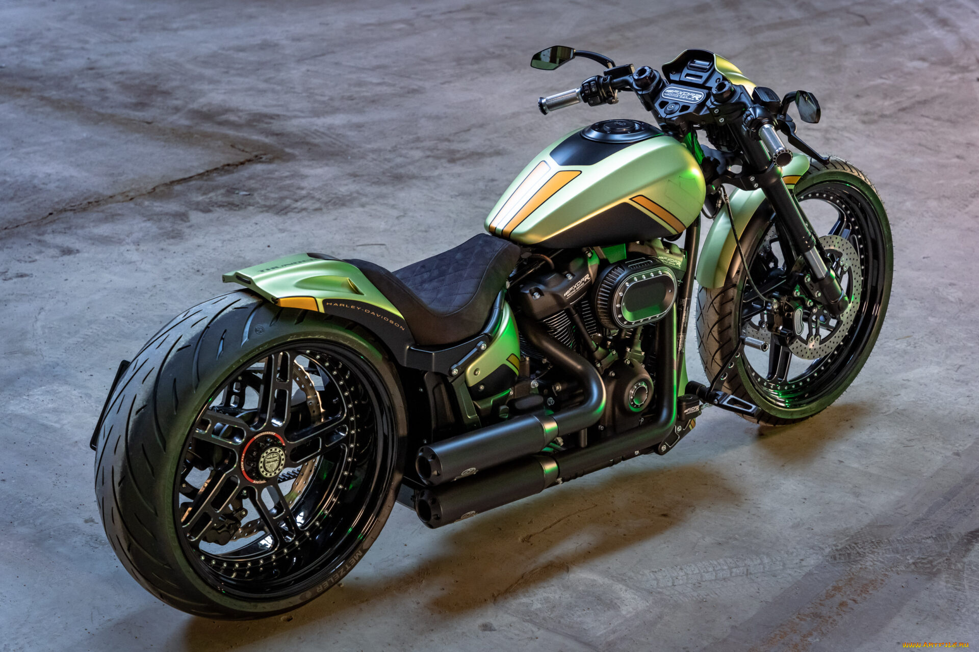 мотоциклы, harley-davidson, softail, fxdr, customized, golden, lime, tuning, bikes
