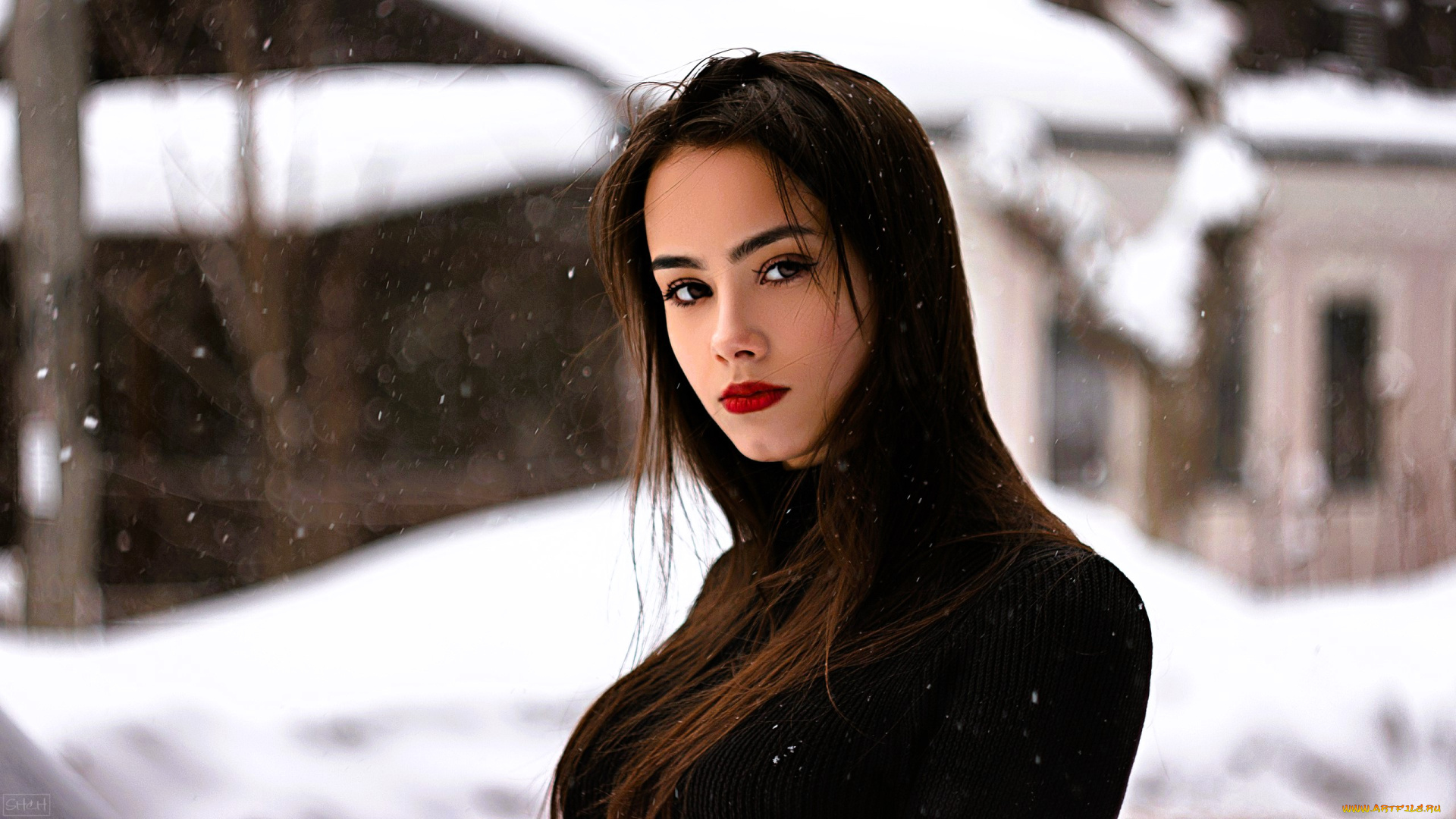 девушки, -, брюнетки, , шатенки, шатенка, пальто, снег