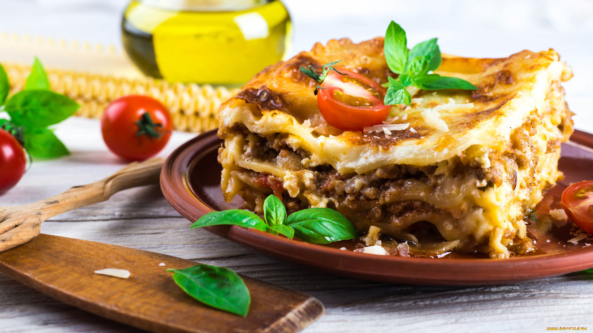 еда, макароны, , макаронные, блюда, масло, помидоры, лазанья, базилик