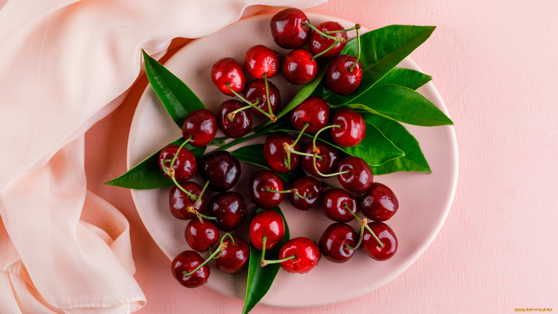 еда, вишня, , черешня, тарелка, вишни, листья