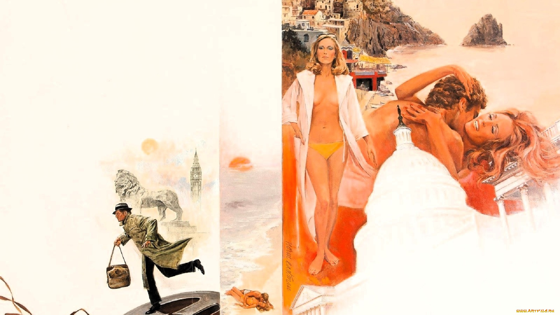 рисованное, norm, eastman, мужчина, плащ, сумка, кассета, девушка, парень