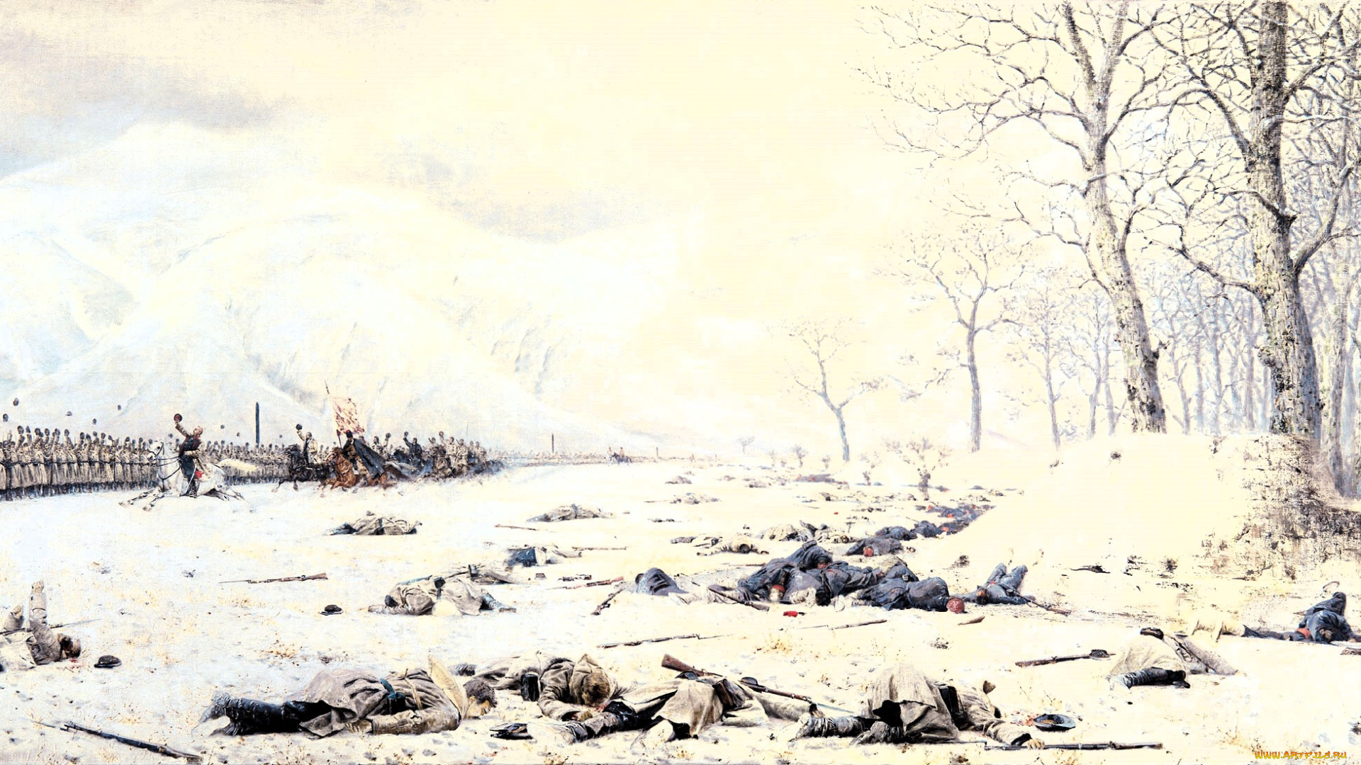 верещагин, василий, -, шипка-, шейново, , скобелев, , под, шипкой, рисованное, василий, верещагин, лес, снег, зима, война, войско, трупы