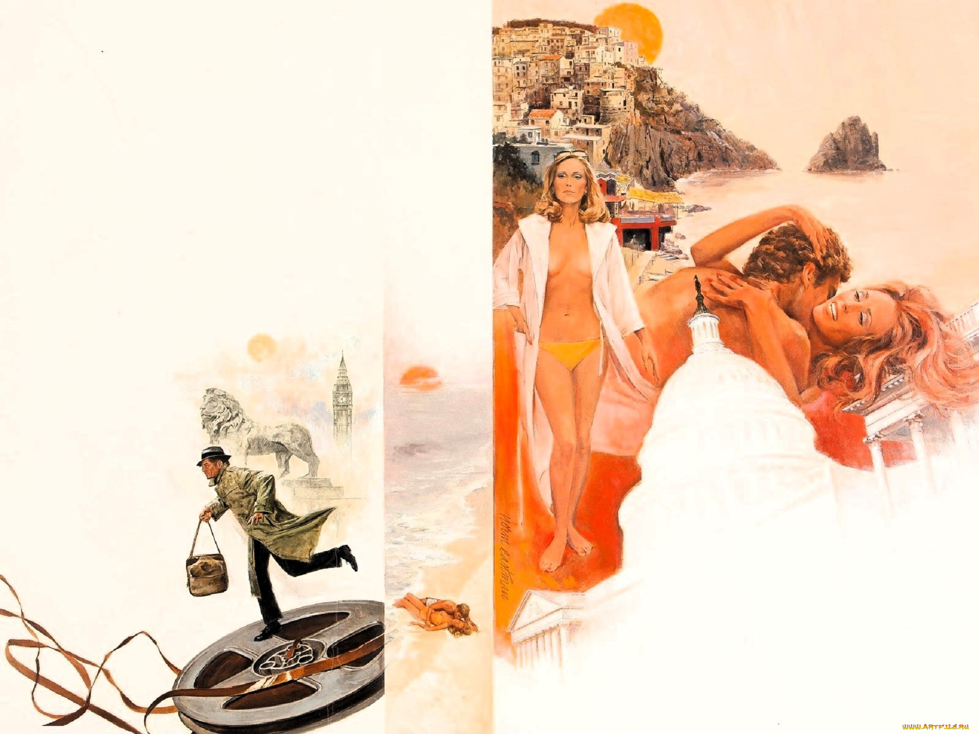 рисованное, norm, eastman, мужчина, плащ, сумка, кассета, девушка, парень