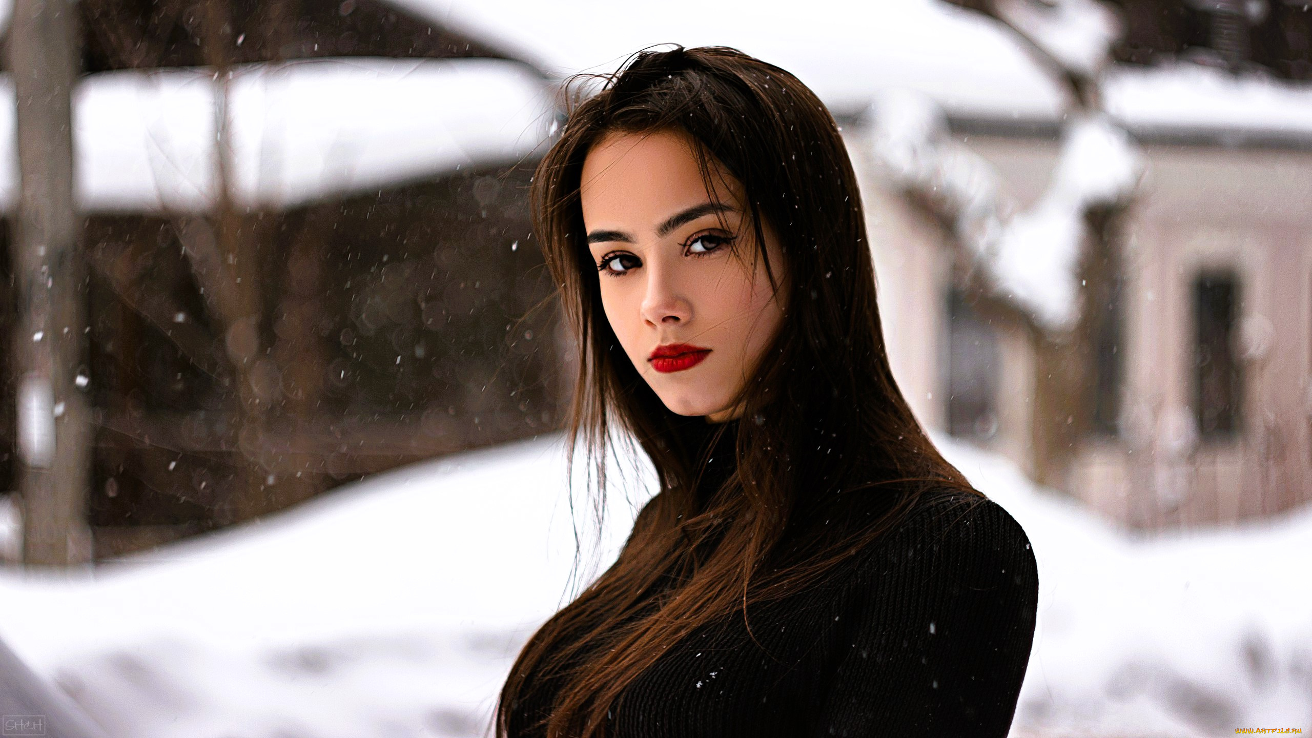 девушки, -, брюнетки, , шатенки, шатенка, пальто, снег