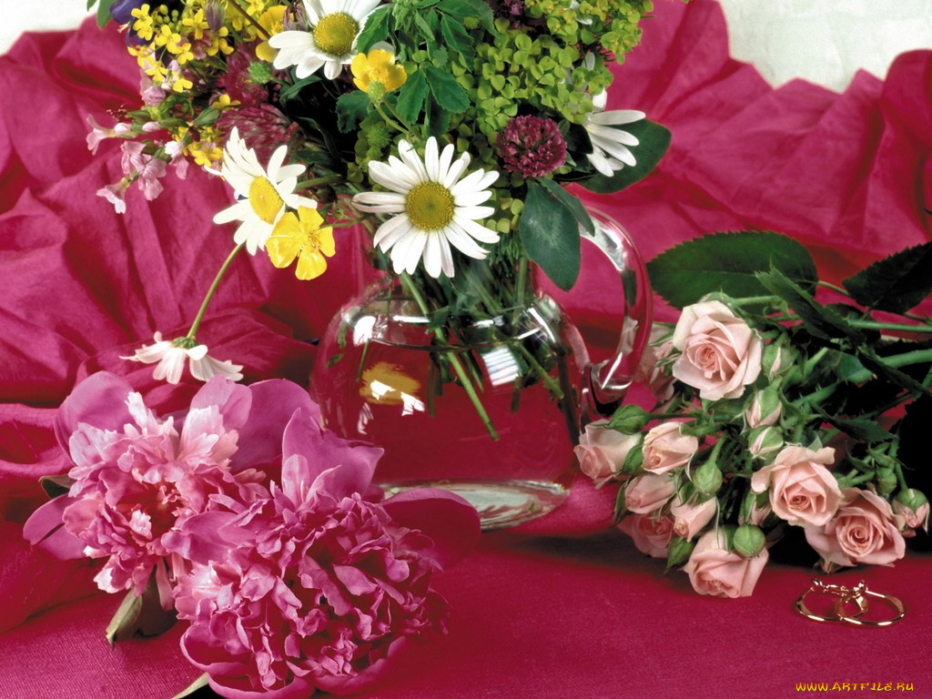 цветы, разные, вместе