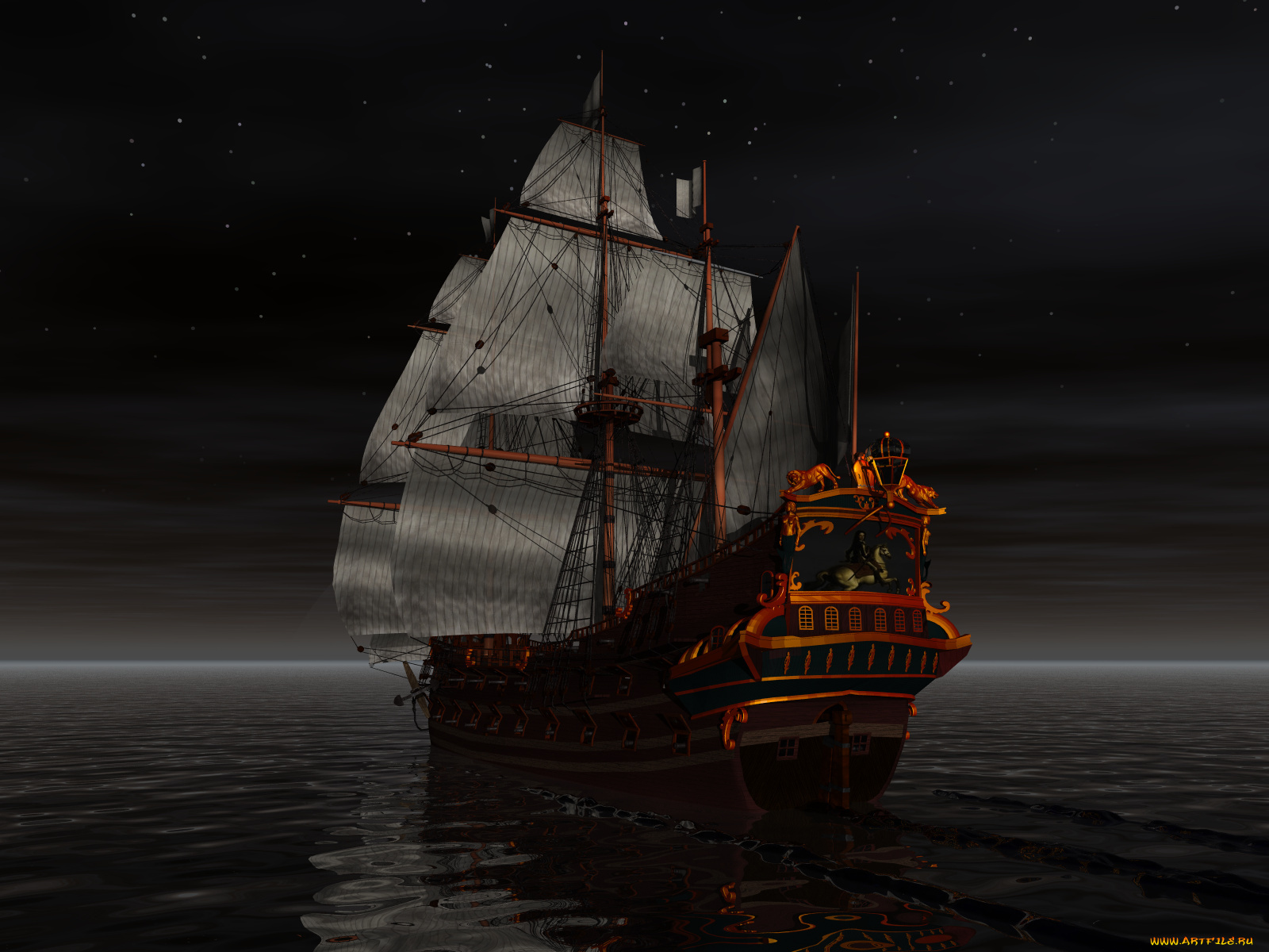 3д, графика, sea, undersea, море, парусник