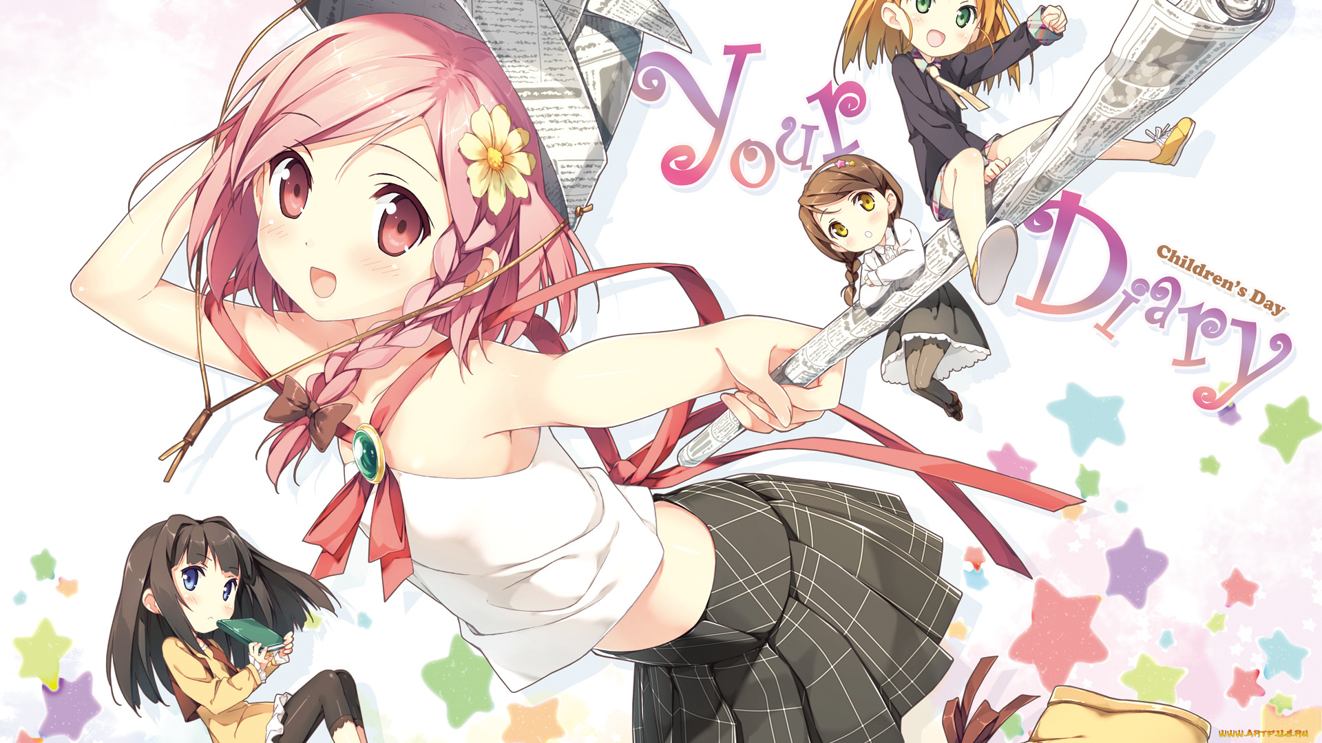 аниме, kantoku, artbook, газета, девушки