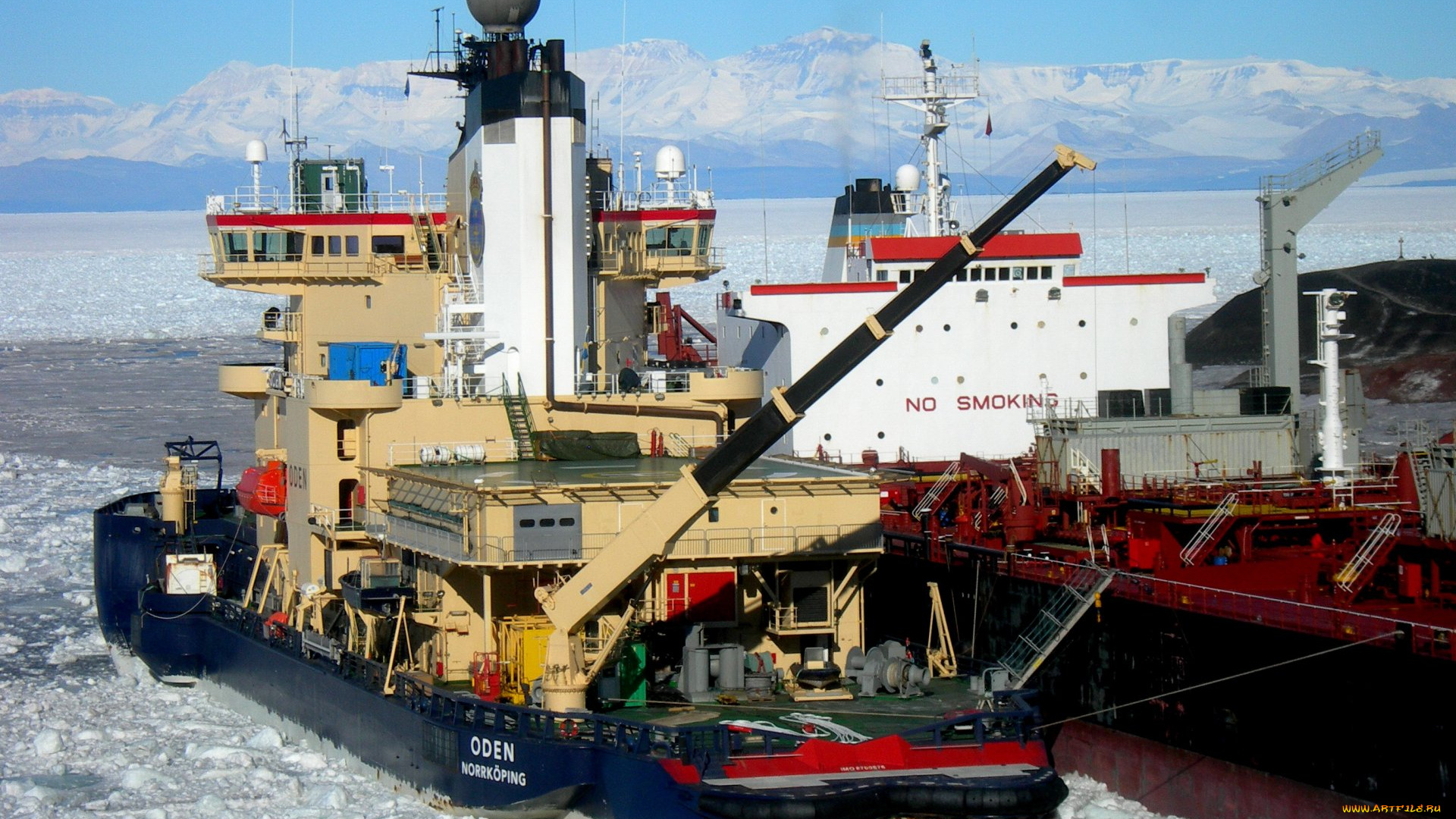 корабли, ледоколы, кран, горы