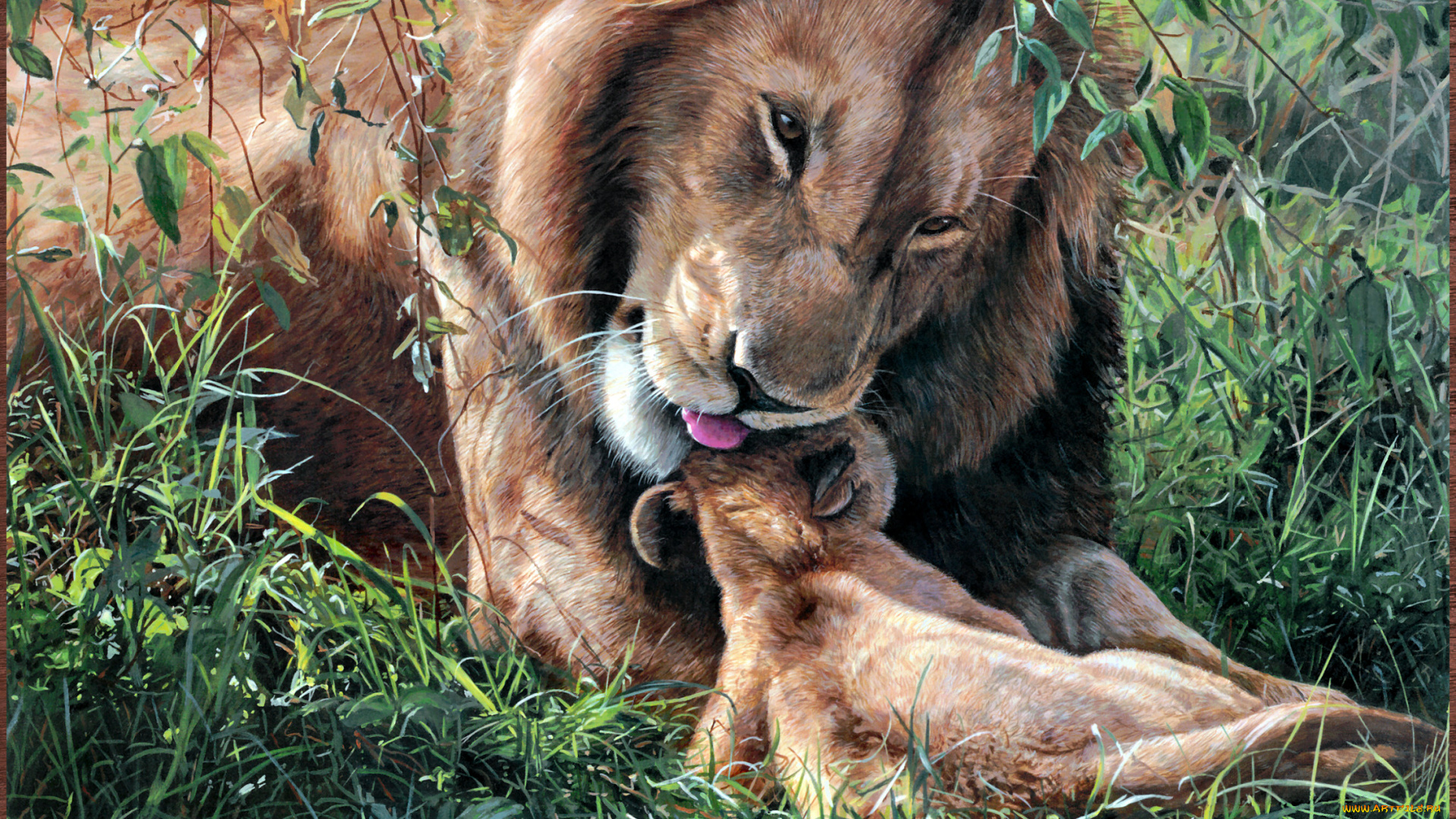 terry, isaac, fathers, day, рисованные, арт, ласка, отцовство, львёнок, лев