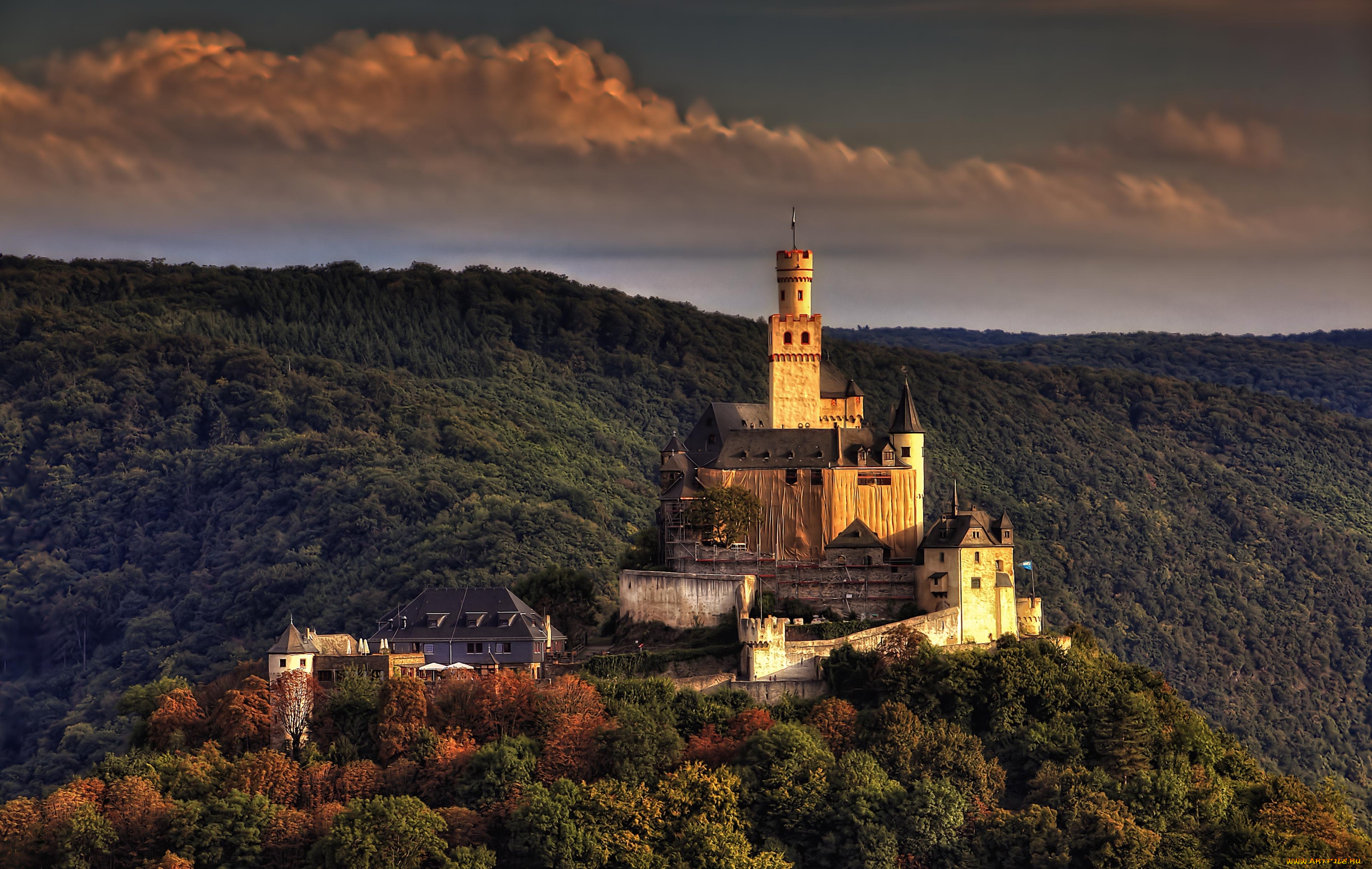 города, дворцы, замки, крепости, лес, германия, замок, marksburg, castle, braubach, germany