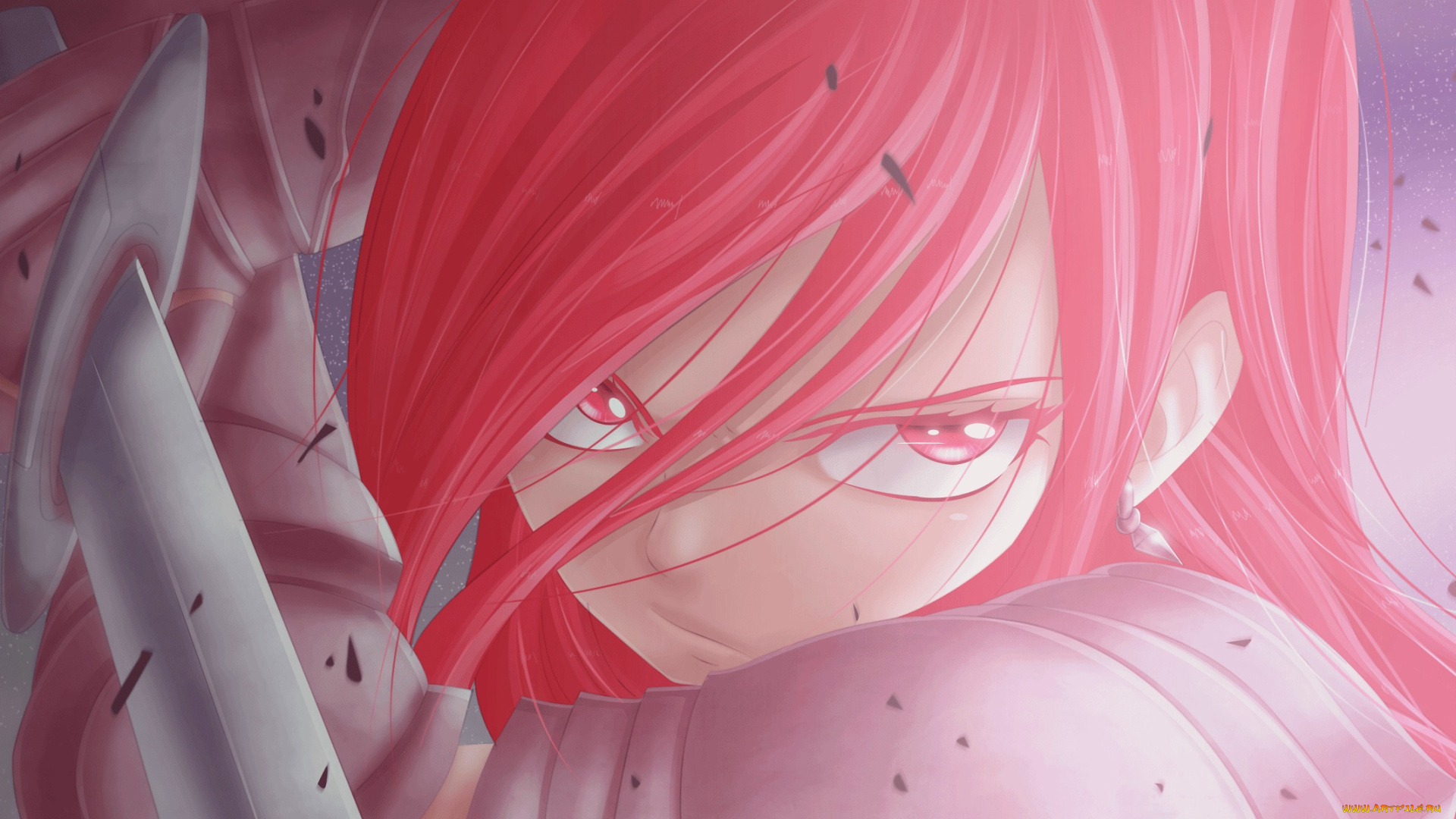 аниме, fairy, tail, взгляд, erza, scarlet, девушка, fairy, tail, art, меч, красные, волосы