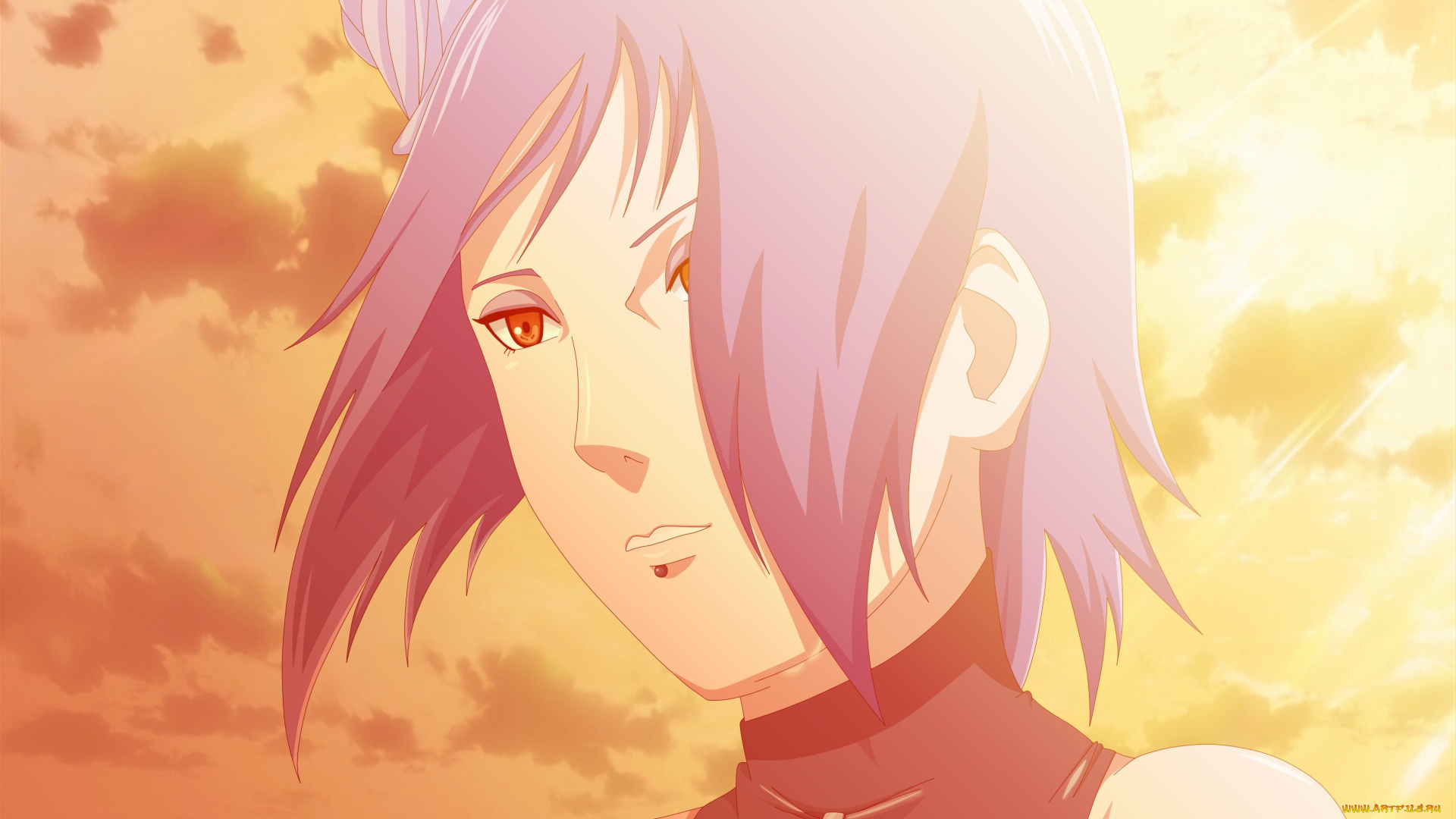 аниме, naruto, art, anime, девушка, konan, закат, небо