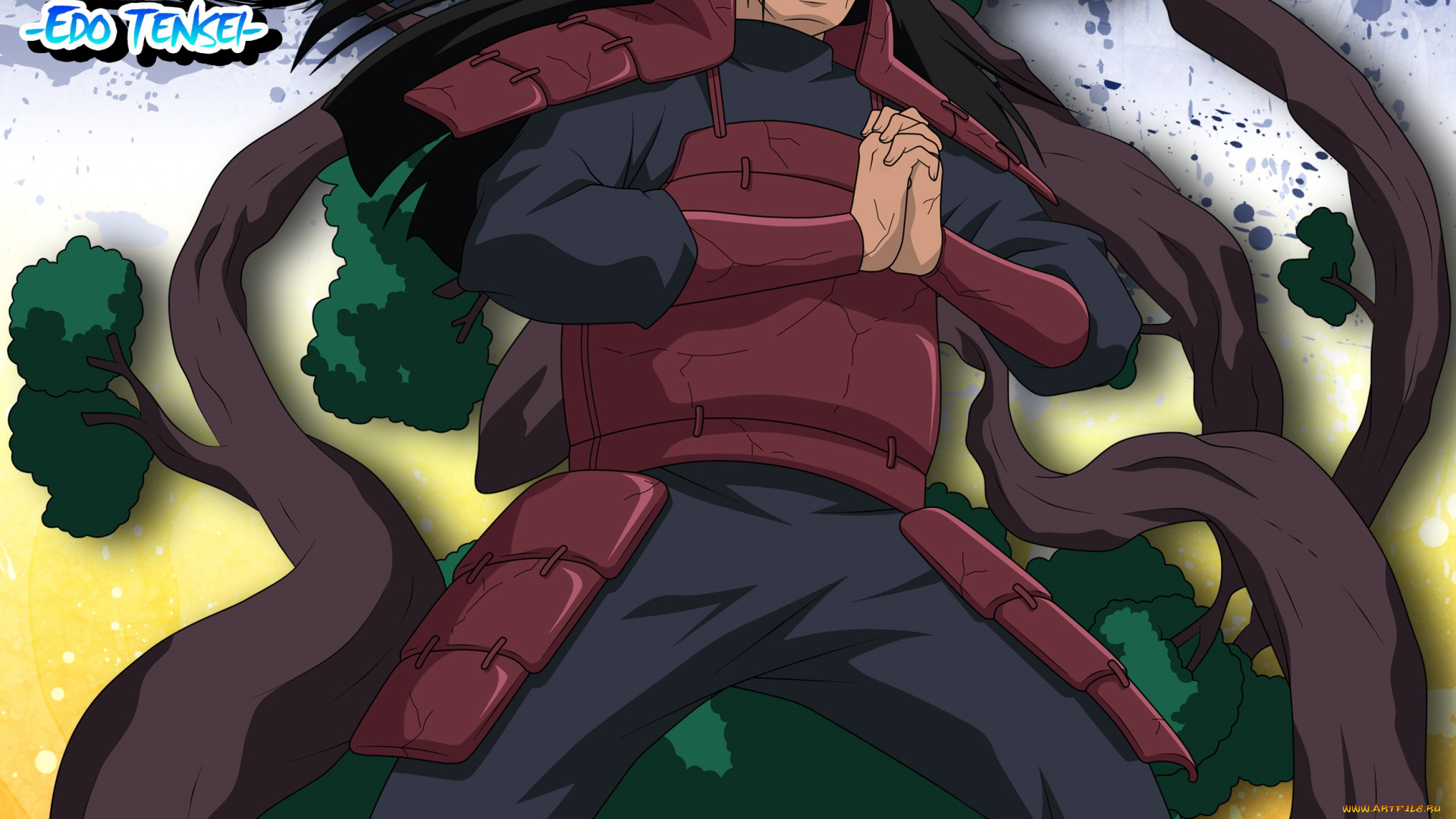 аниме, naruto, эдо-тенсей, печать, ветви, дерево, воскрешение, сенджу, хаширама, первый, хокаге, наруто, нечистивое, шатен, мужчина, улыбка