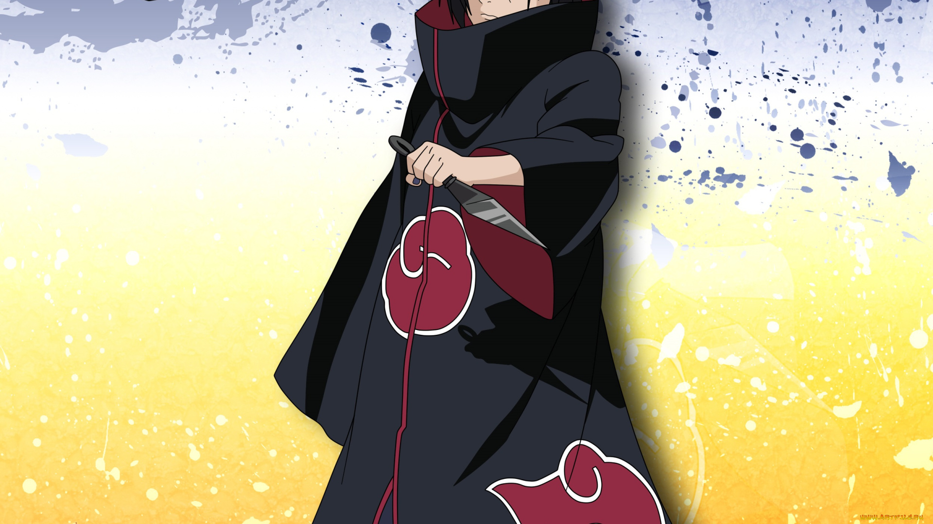 аниме, naruto, итачи, учиха, парень, шатен, акатцки, ниндзя, отступник, кунай, шаринган