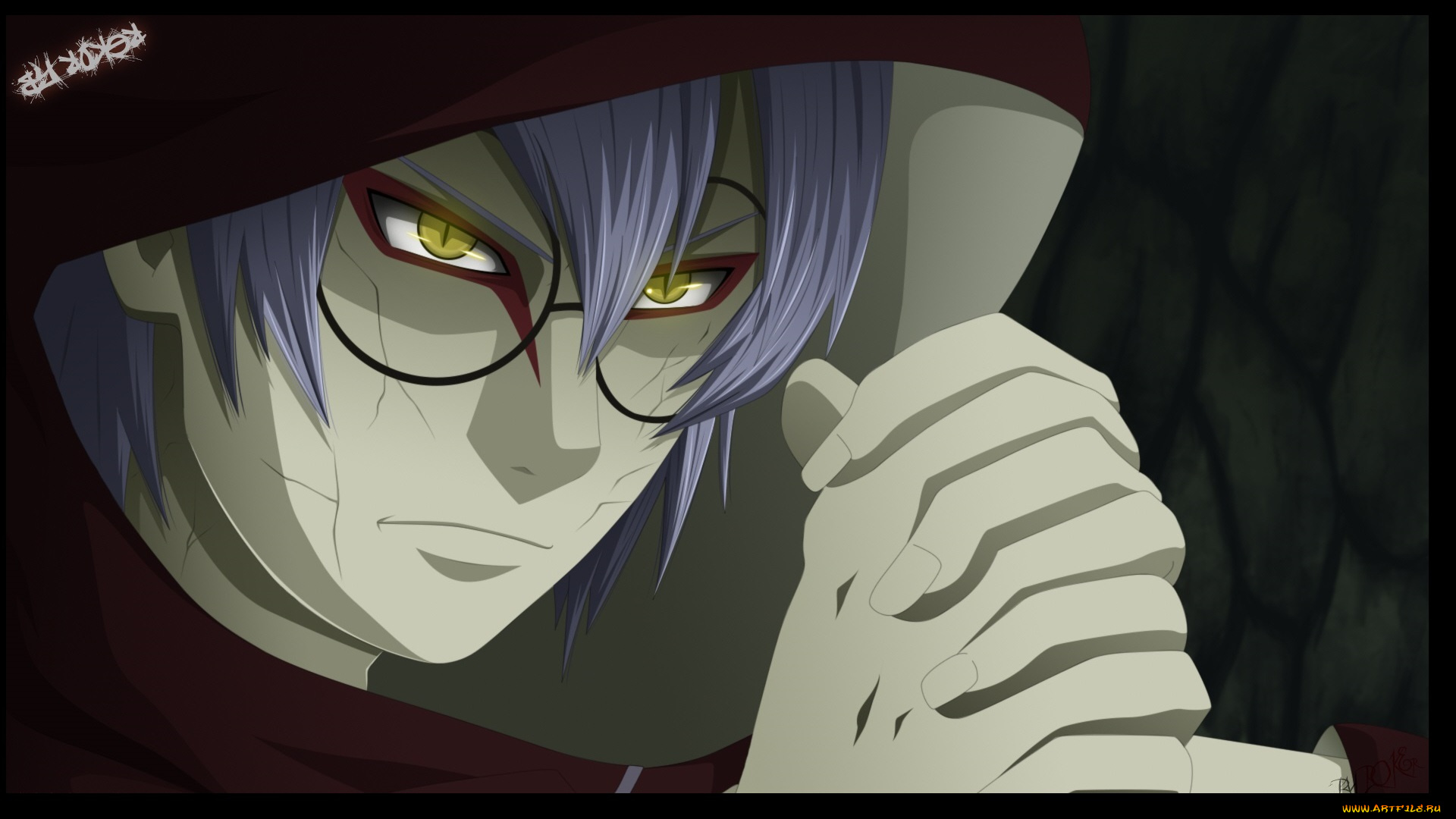 аниме, naruto, кабуто, змей, очки, капюшон, взгляд, парень, печать, руки