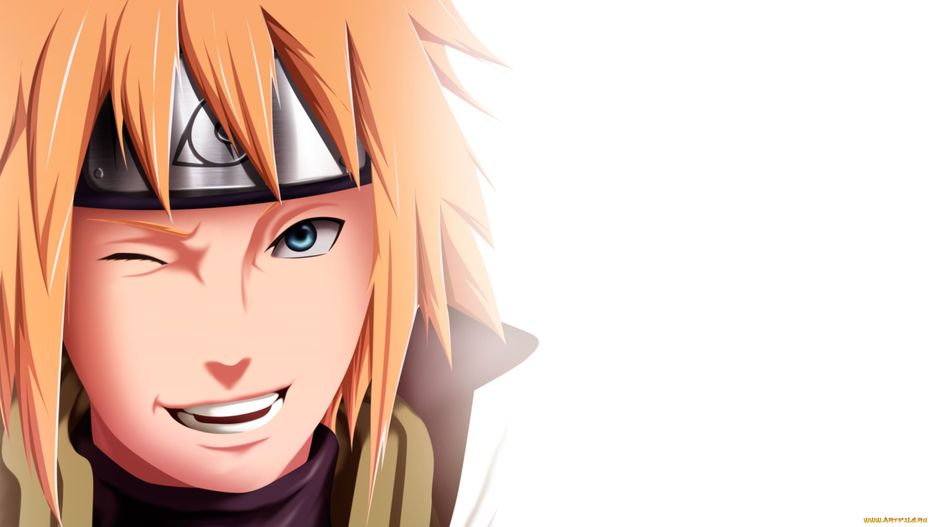 аниме, naruto, минато, намикадзе, белый, фон, парень, блондин, улыбка, четвёртый, хокаге