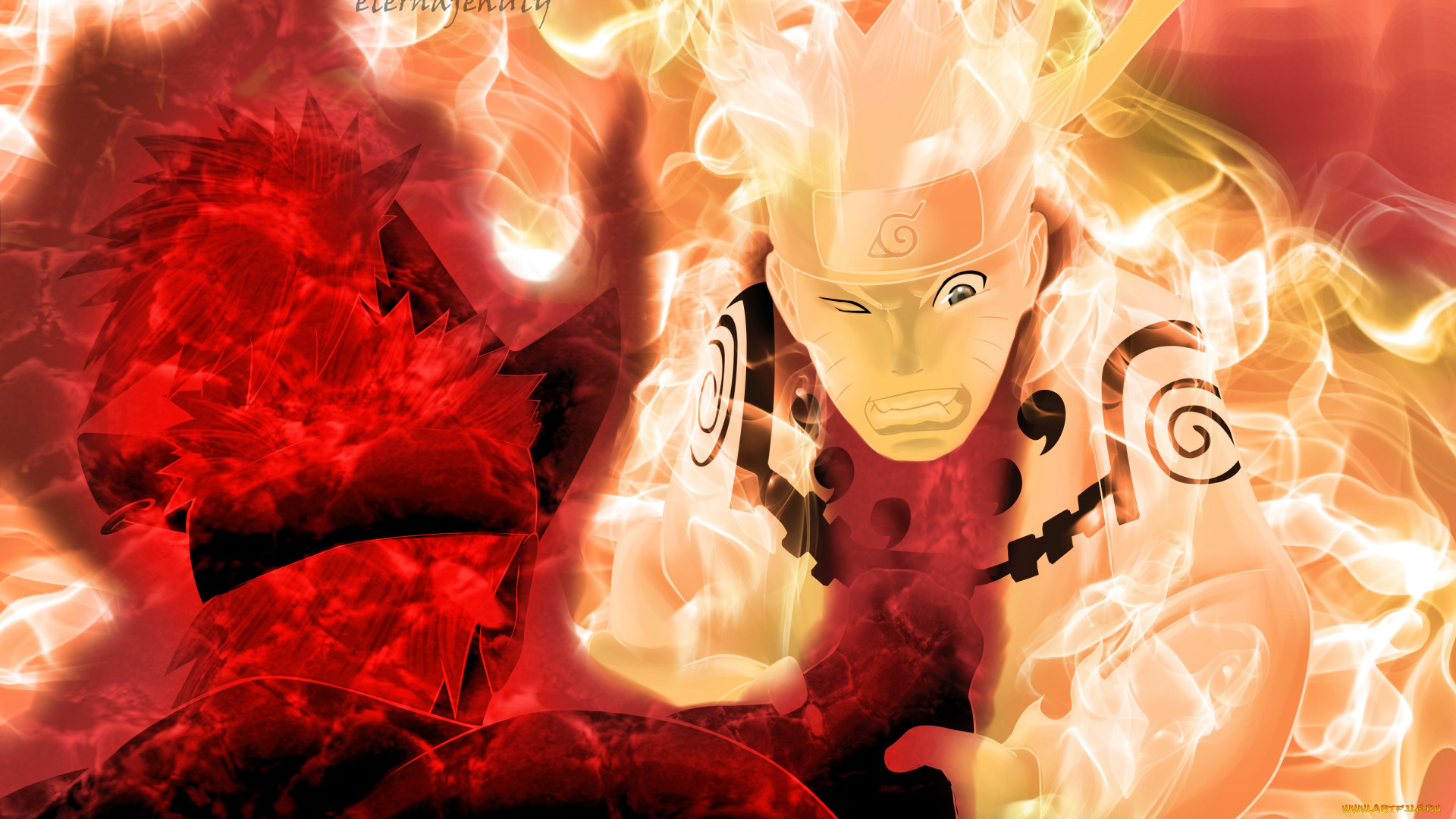 аниме, naruto, наруто, узумаки, режим, кьюби, арт