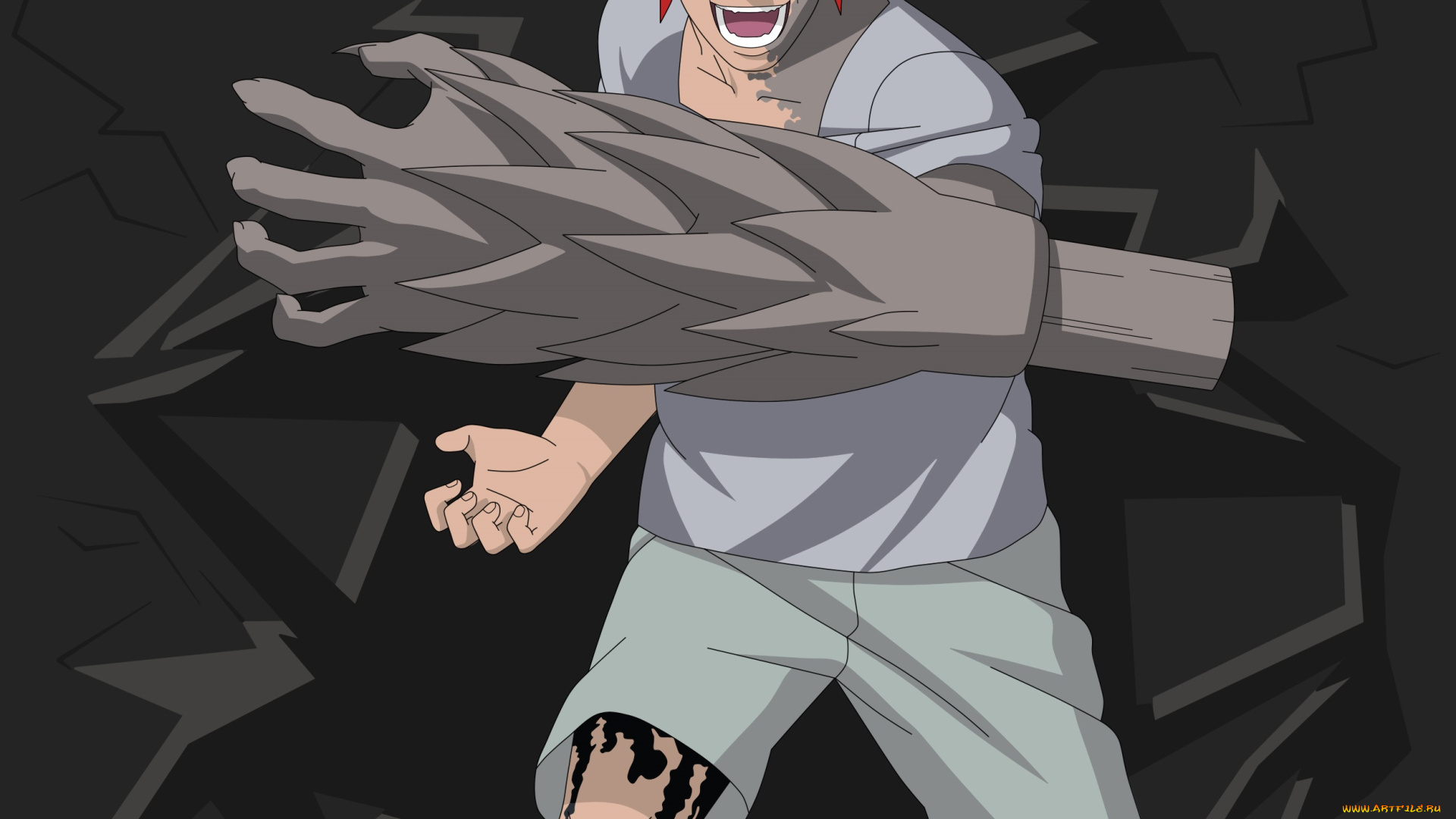 аниме, naruto, парень, рука, улыбка, рыжие, волосы