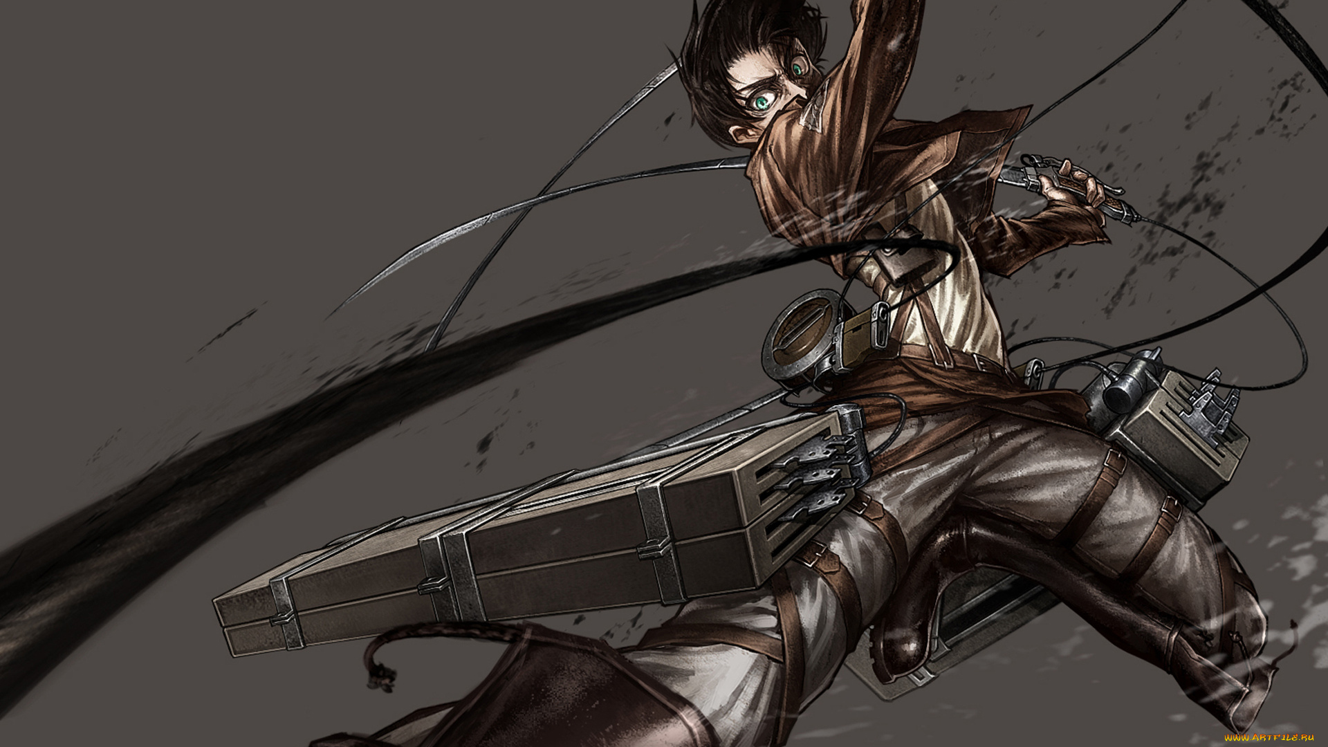 аниме, shingeki, no, kyojin, eren, jaeger, anime, парень, мечи, оружие, вторжение, титанов
