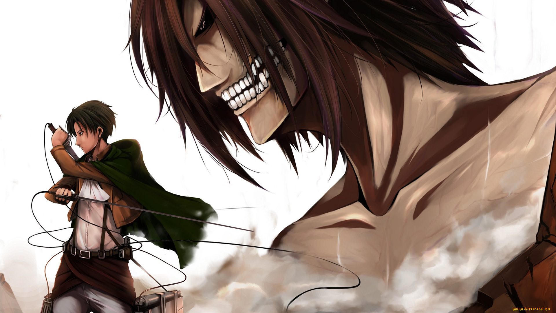 аниме, shingeki, no, kyojin, клинки, злость, безразличие, взгляд, eren, jaeger, гигант, rivaille, парень, солдат