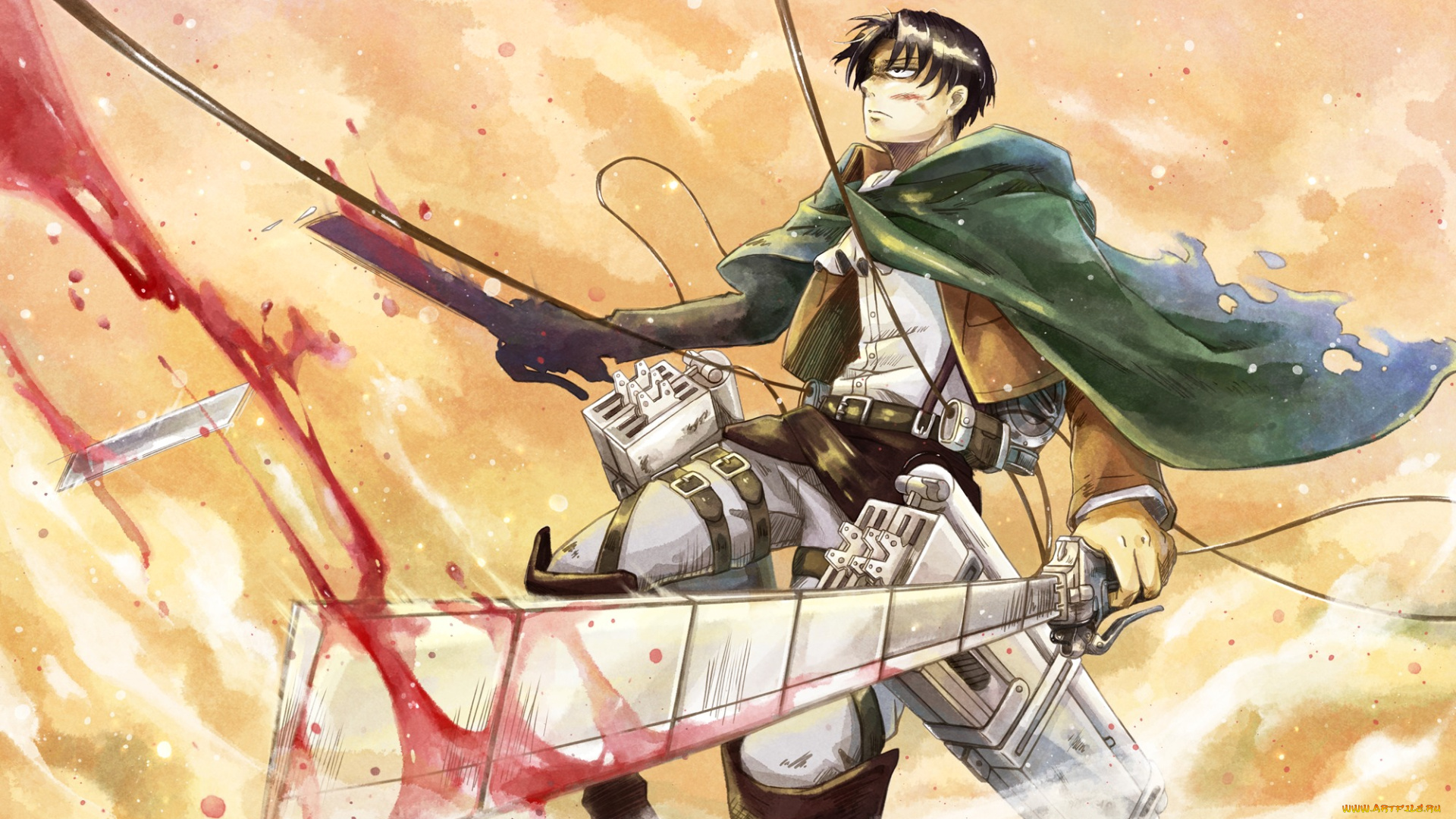 аниме, shingeki, no, kyojin, оружие, брюнет, парень, арт, мечи