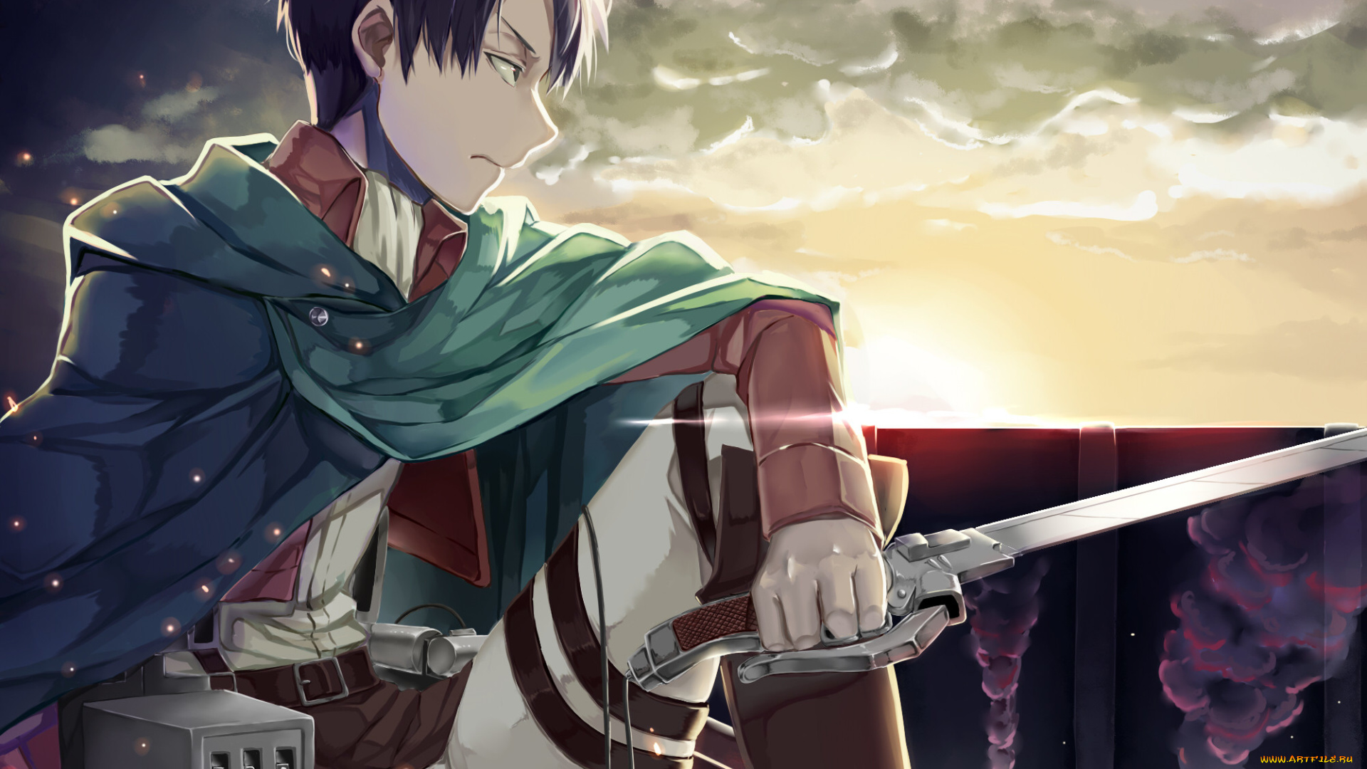 аниме, shingeki, no, kyojin, парень, rivaille, недовольство, клинки, солдат, стена