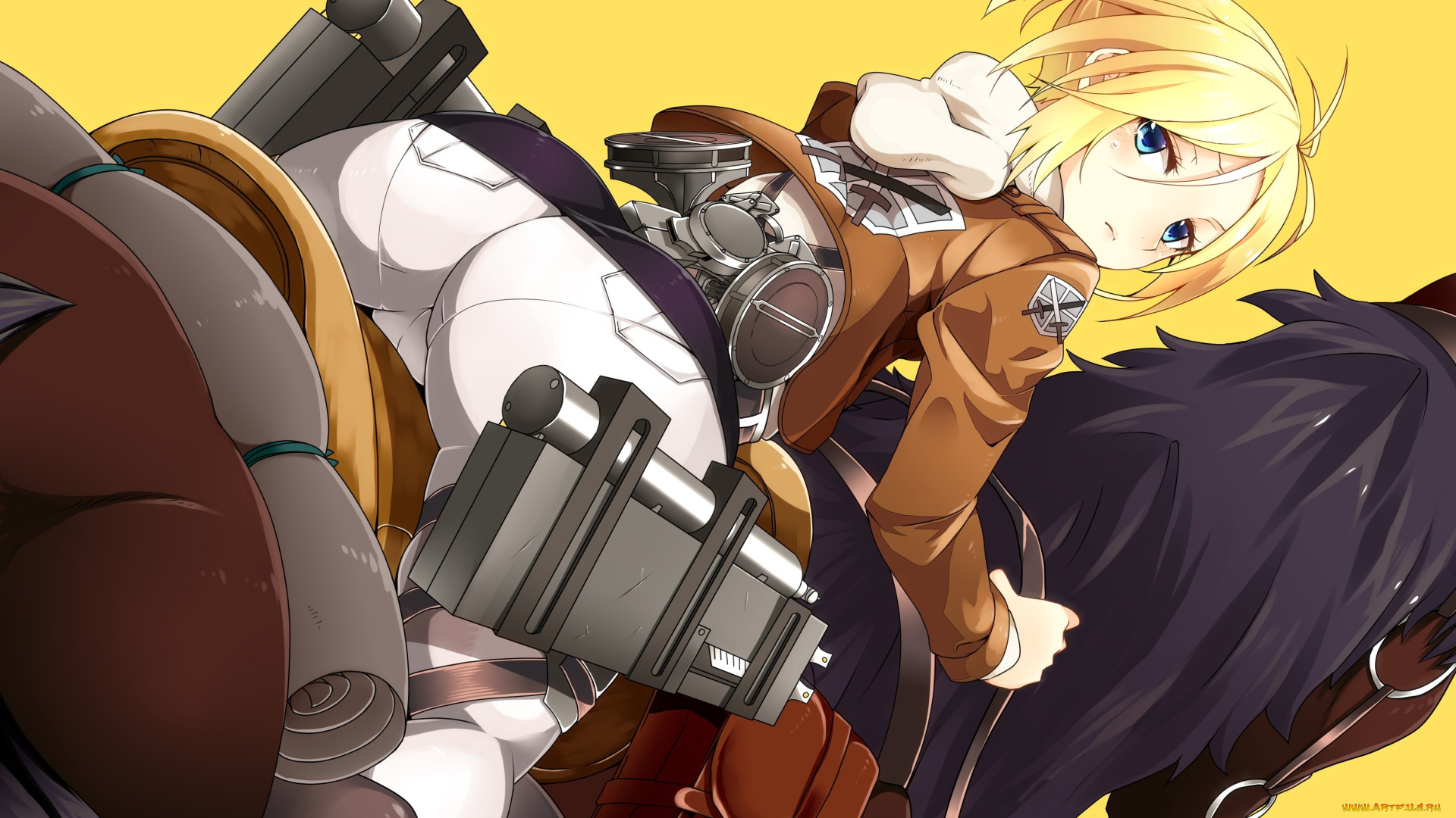 аниме, shingeki, no, kyojin, приспособления, форма, попка, поза, лошадь, солдат, взгляд, annie, leonhardt, девушка, art