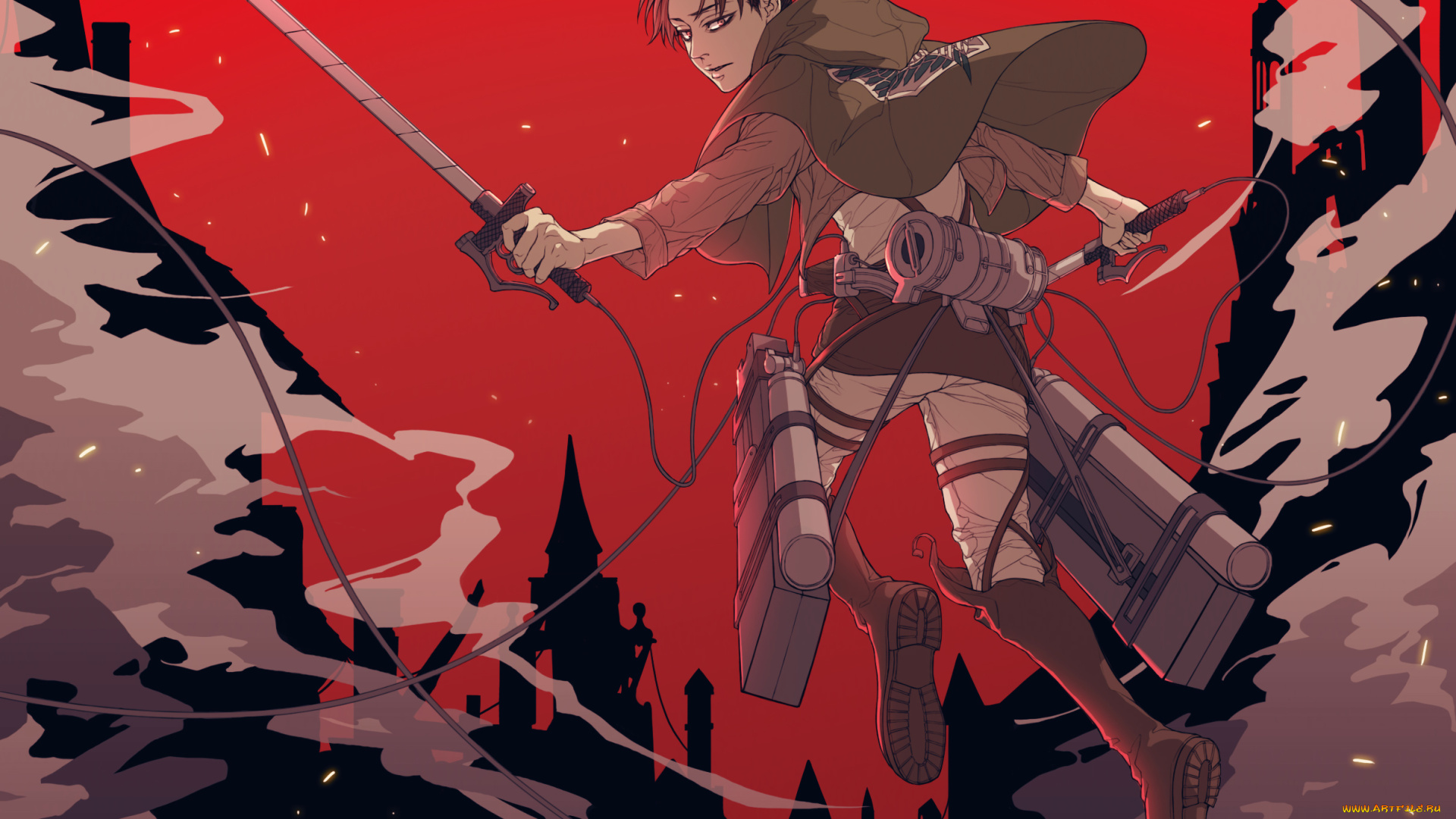 аниме, shingeki, no, kyojin, взгляд, атака, титанов, вторжение, гигантов, арт, парень, attack, of, the, giants, rivaille