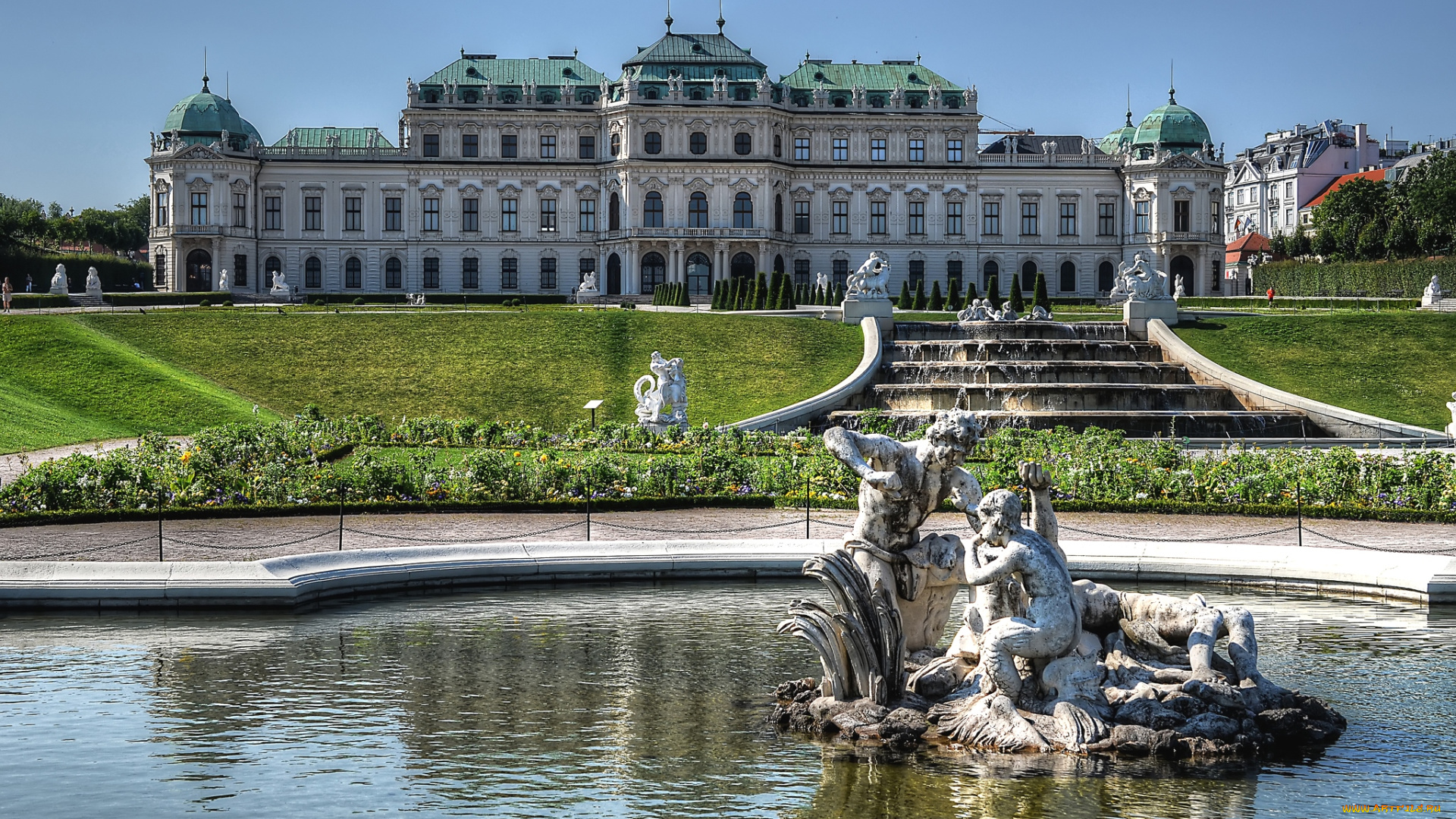 города, вена, , австрия, фонтан, дворец