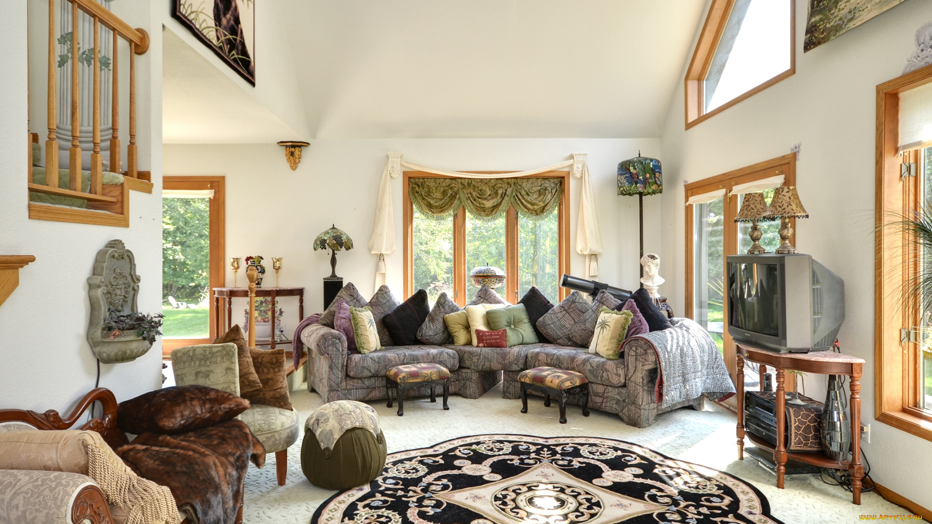 интерьер, гостиная, подушки, диваны