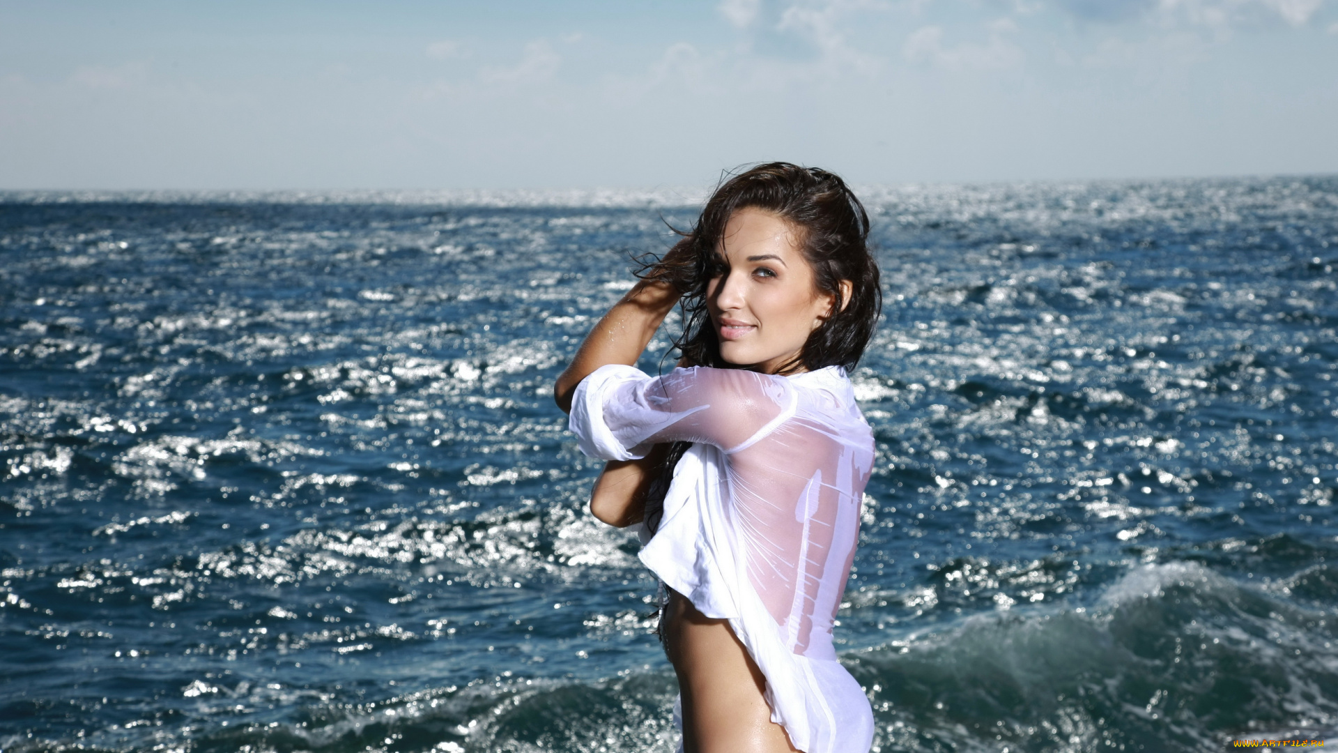 olga, m, девушки, olga, muhidnova, , улыбка, глаза, брюнетка, влажная, рубашка, море