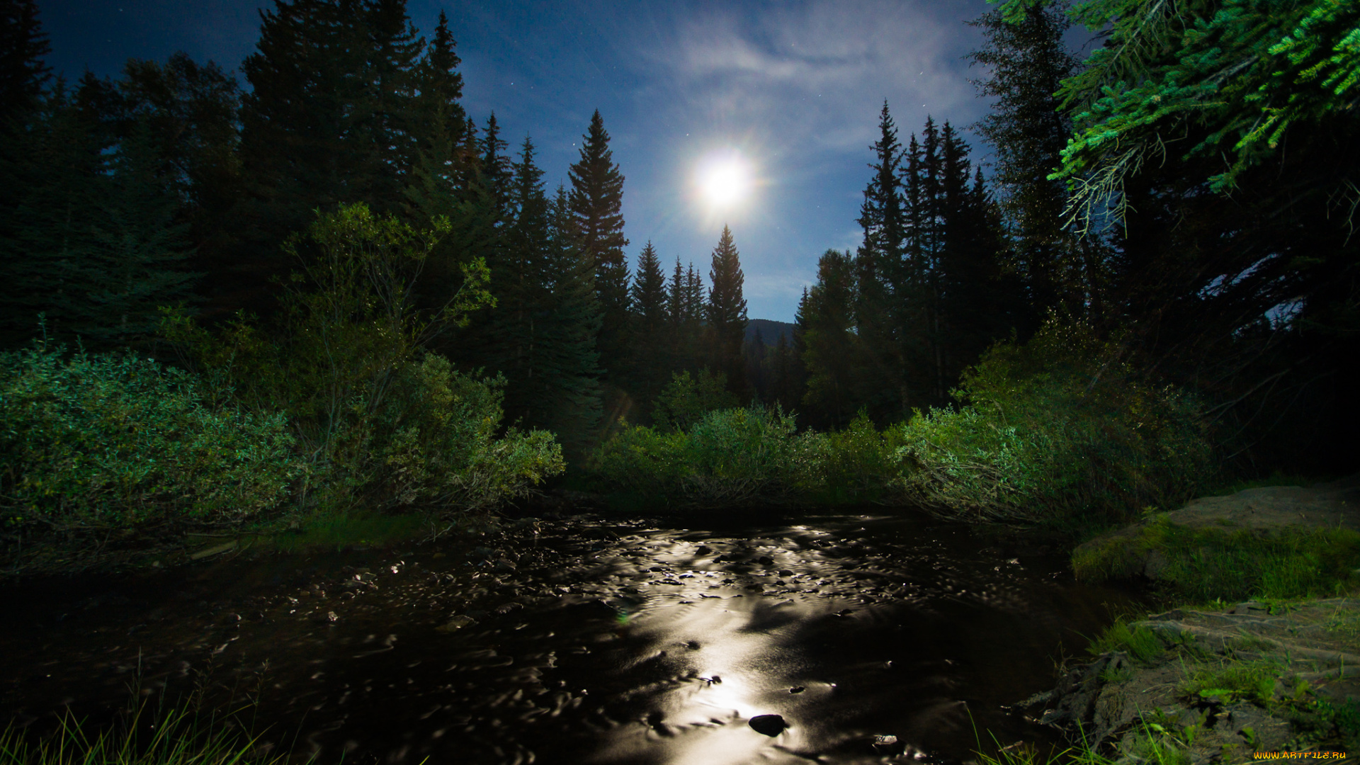 природа, реки, озера, ночь