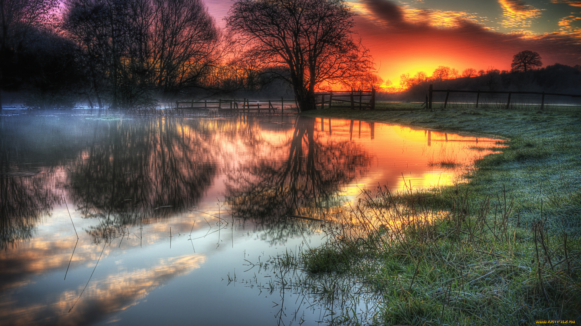 природа, восходы, закаты, разлив, вечер, заря, река, лес, луг