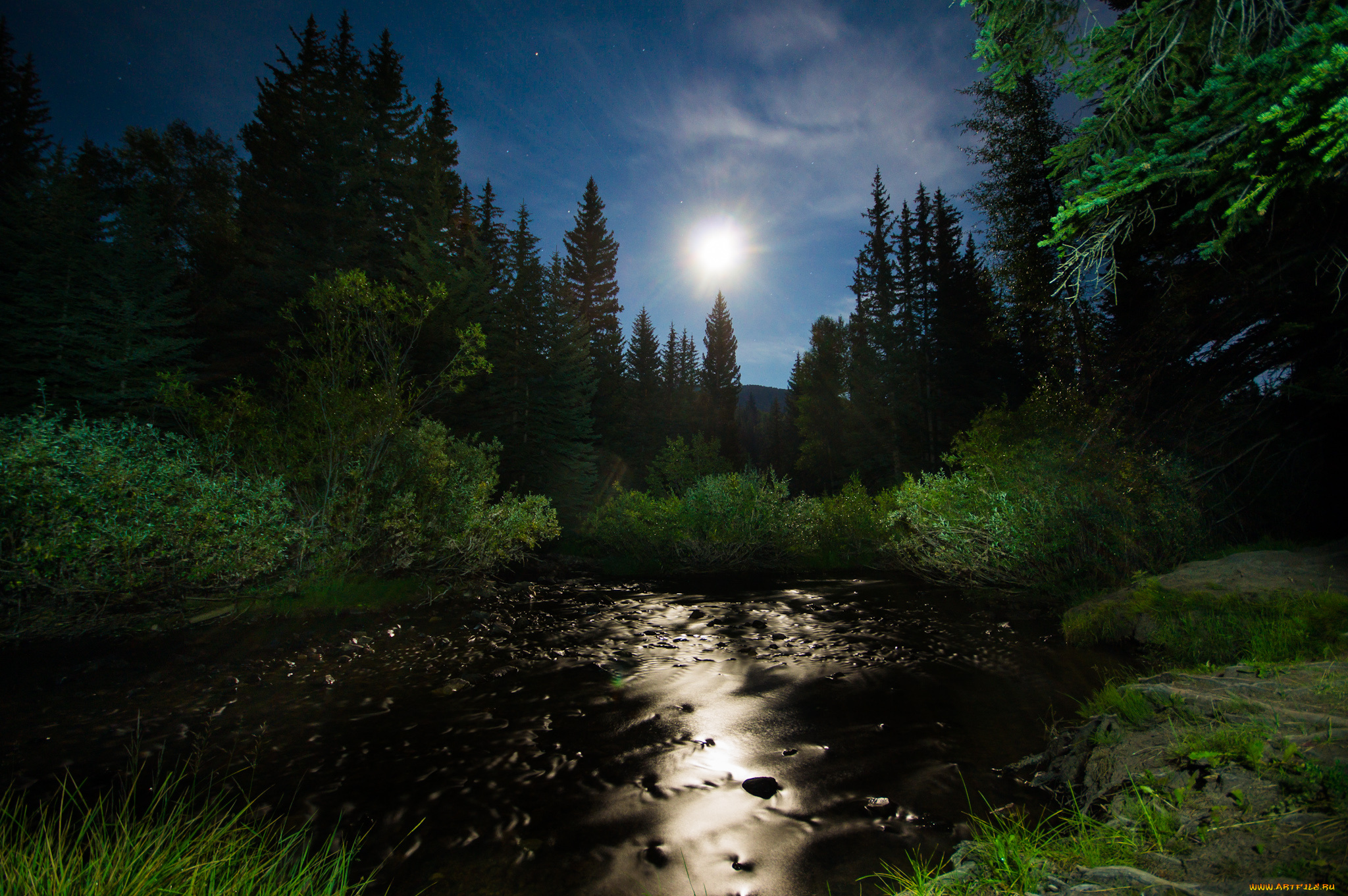 природа, реки, озера, ночь