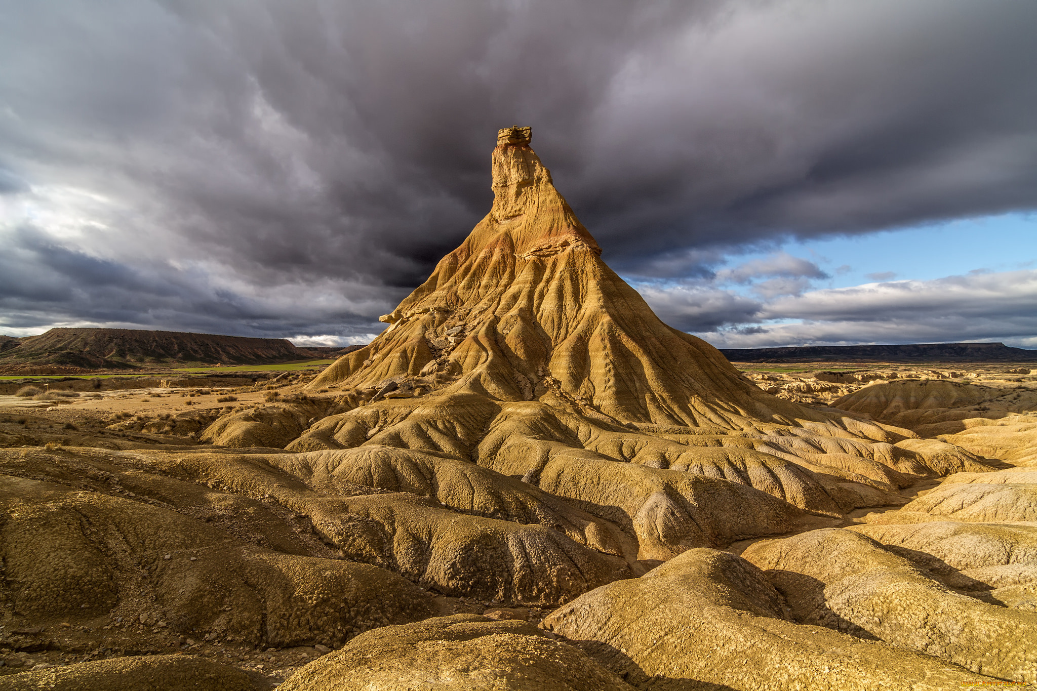 природа, пустыни, камни, пустыня, тучи, конус