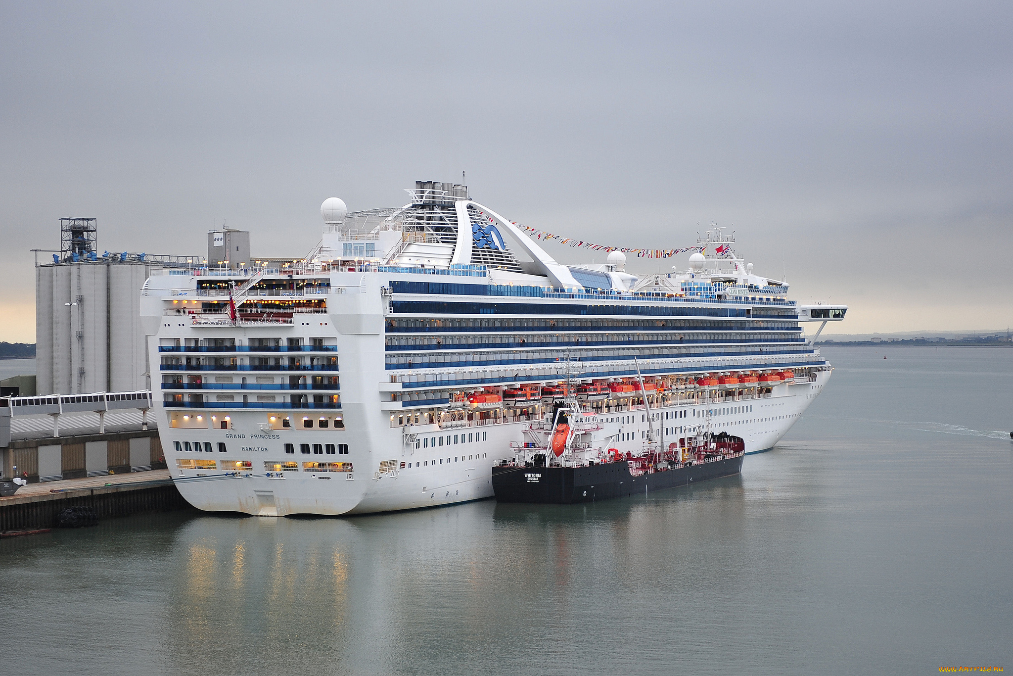 grand, princess, корабли, разные, вместе, порт, причал, круизный, лайнер