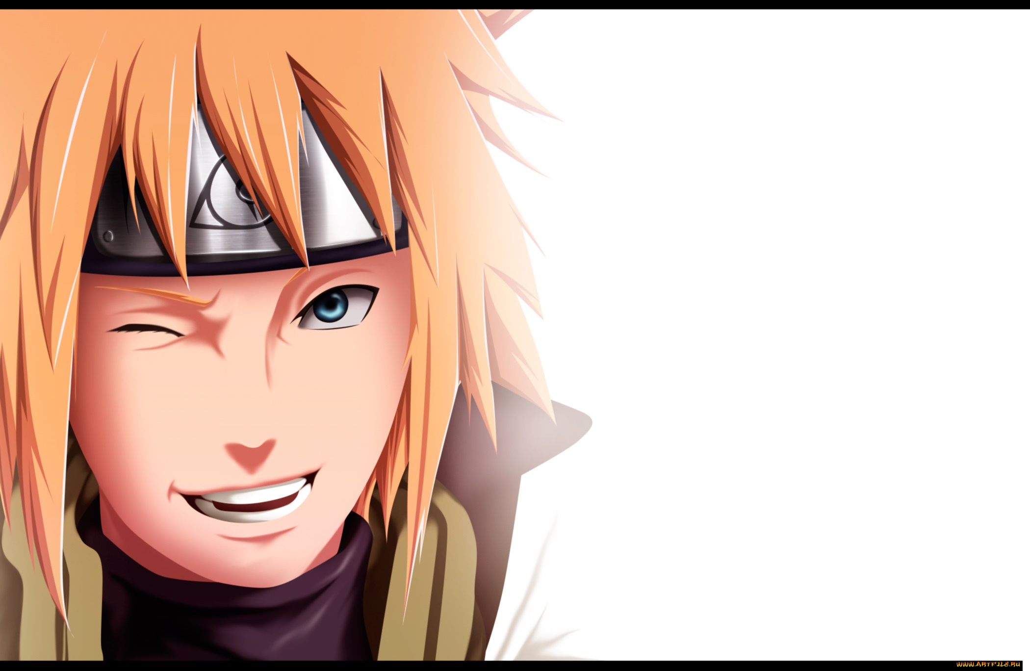 аниме, naruto, минато, намикадзе, белый, фон, парень, блондин, улыбка, четвёртый, хокаге