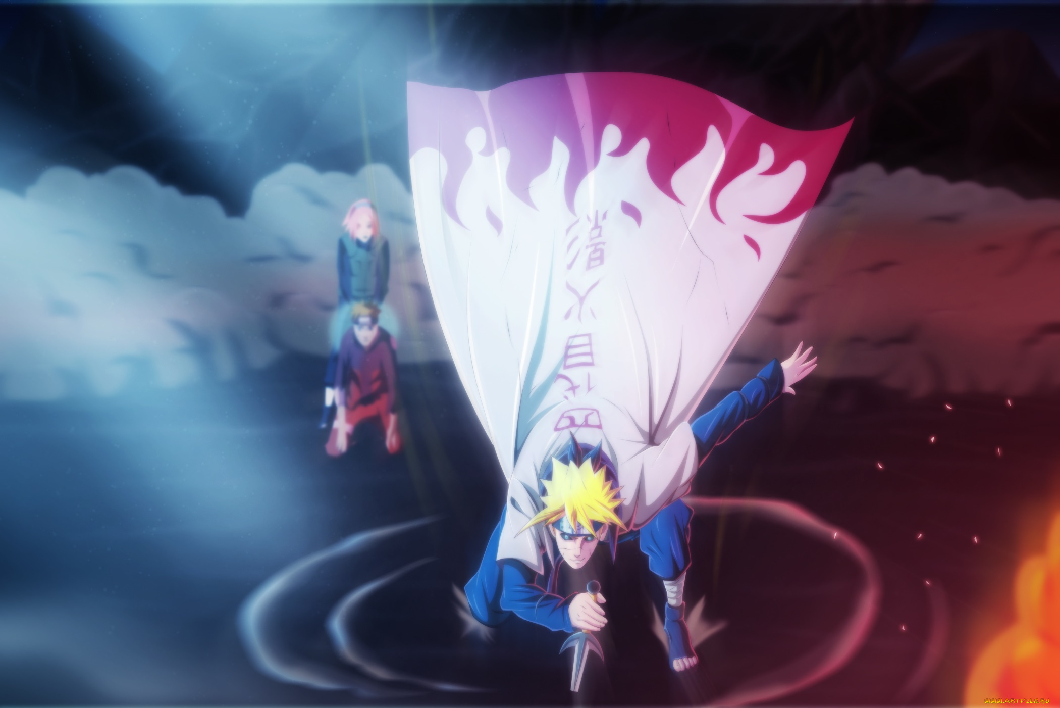 аниме, naruto, наруто, четвёртый, вода, сакура, харуно, хокаге, минато, кунай, эдо-тенсей