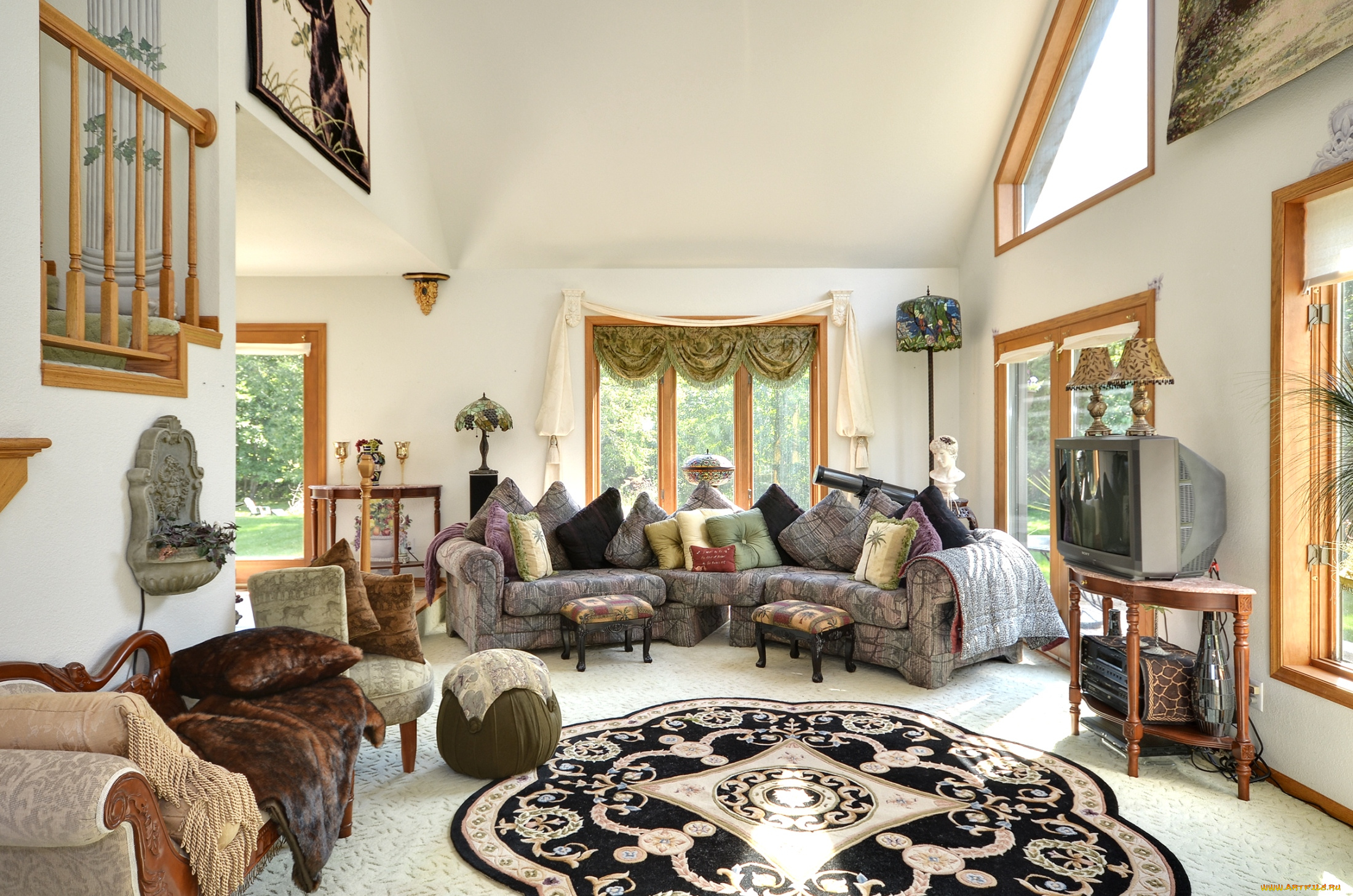 интерьер, гостиная, подушки, диваны