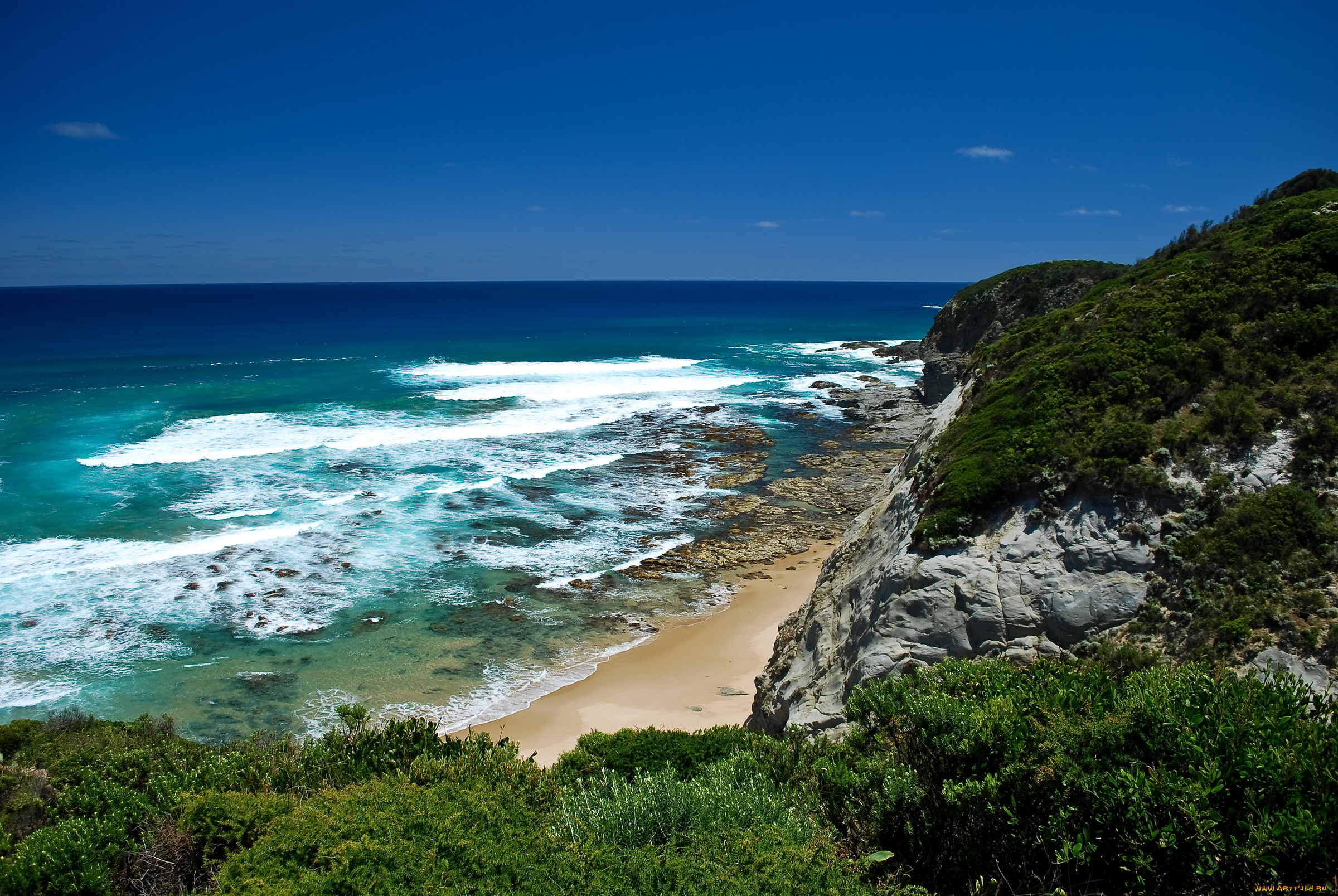 природа, побережье, океан, горизонт, скалы