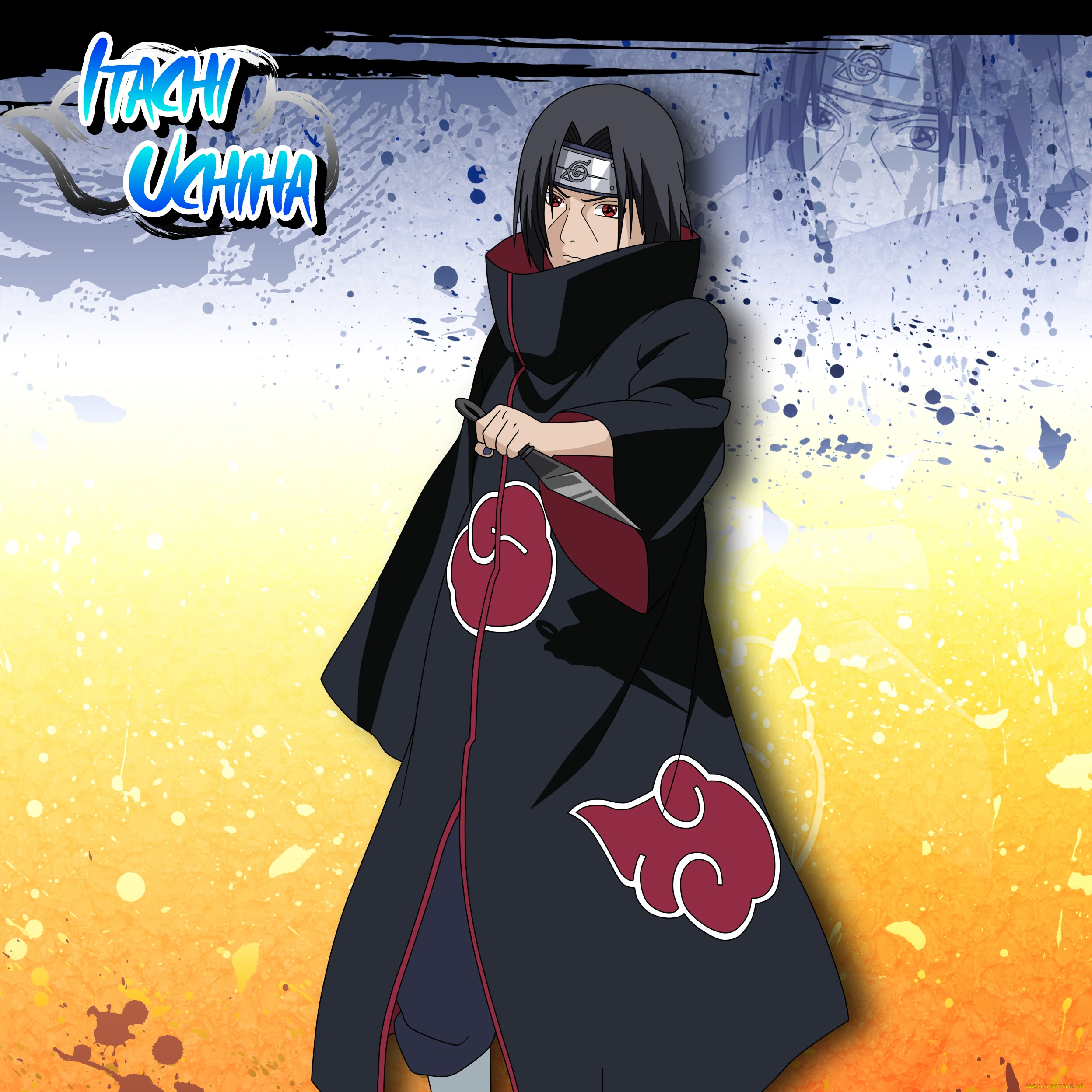 аниме, naruto, итачи, учиха, парень, шатен, акатцки, ниндзя, отступник, кунай, шаринган