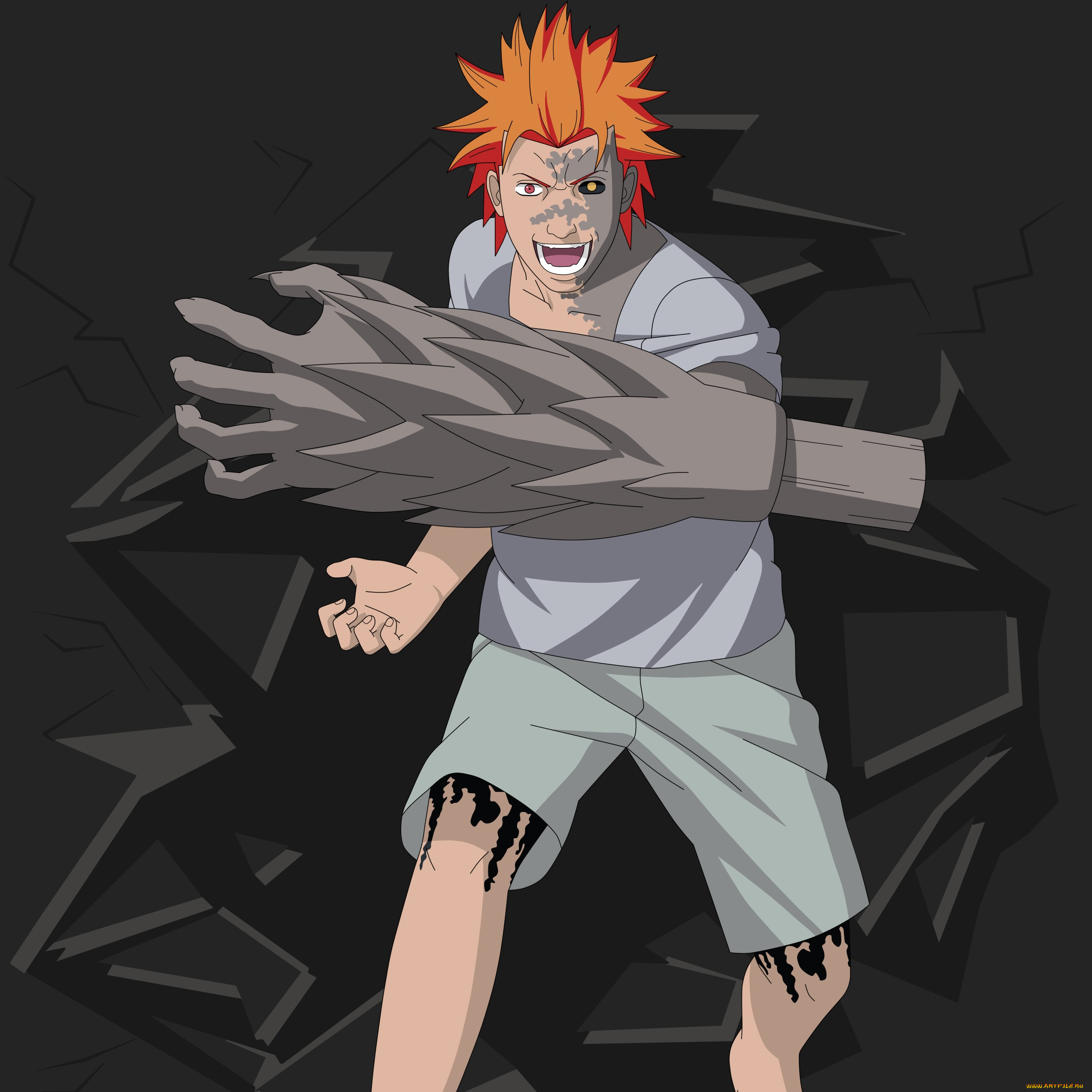 аниме, naruto, парень, рука, улыбка, рыжие, волосы