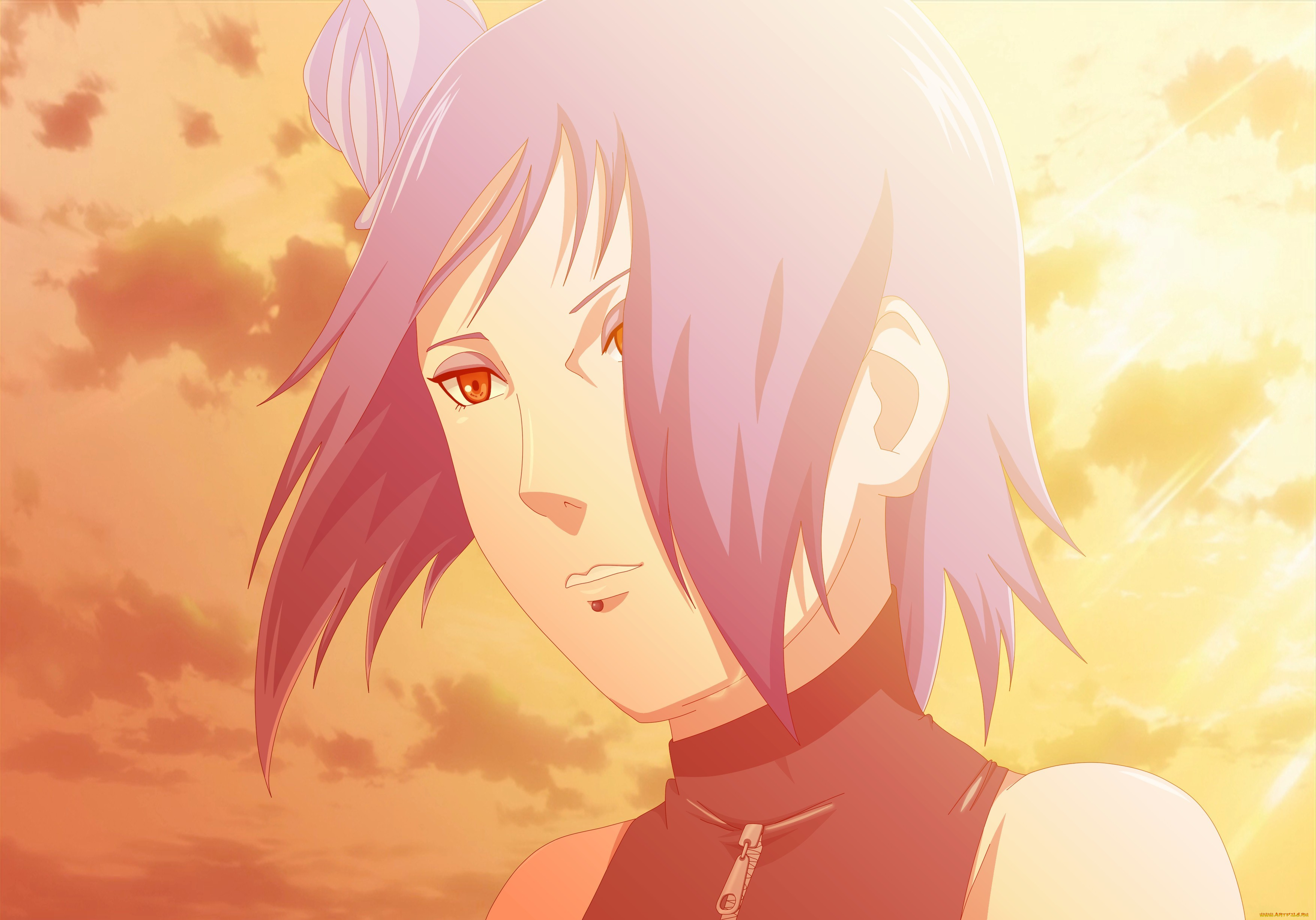 аниме, naruto, art, anime, девушка, konan, закат, небо