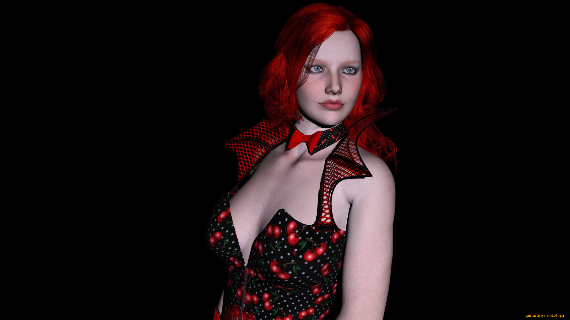 3д, графика, люди, , people, девушка, рыжая, фон, взгляд